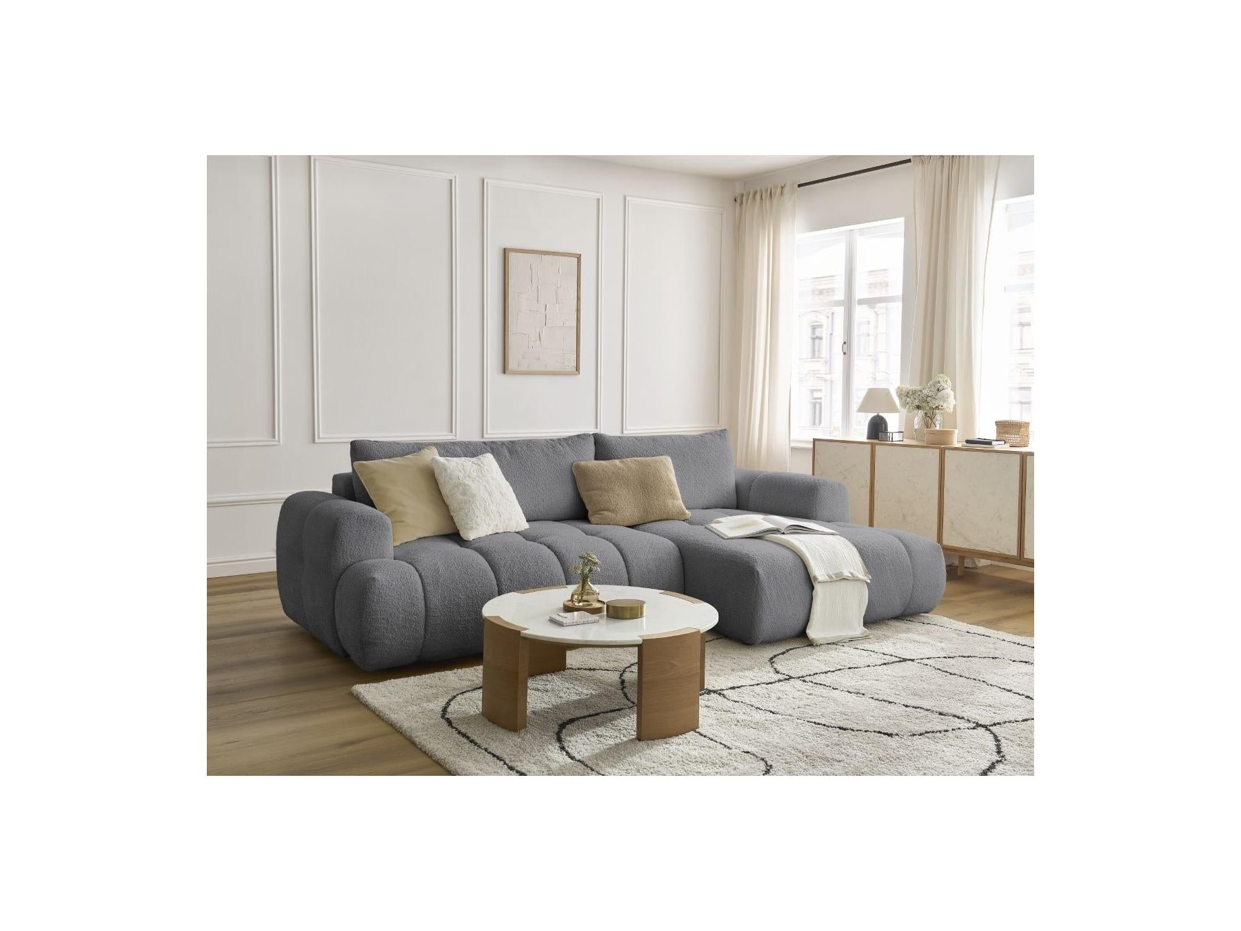 Fuji - Canapé D'Angle Convertible - Tissu Bouclette - Angle Droit