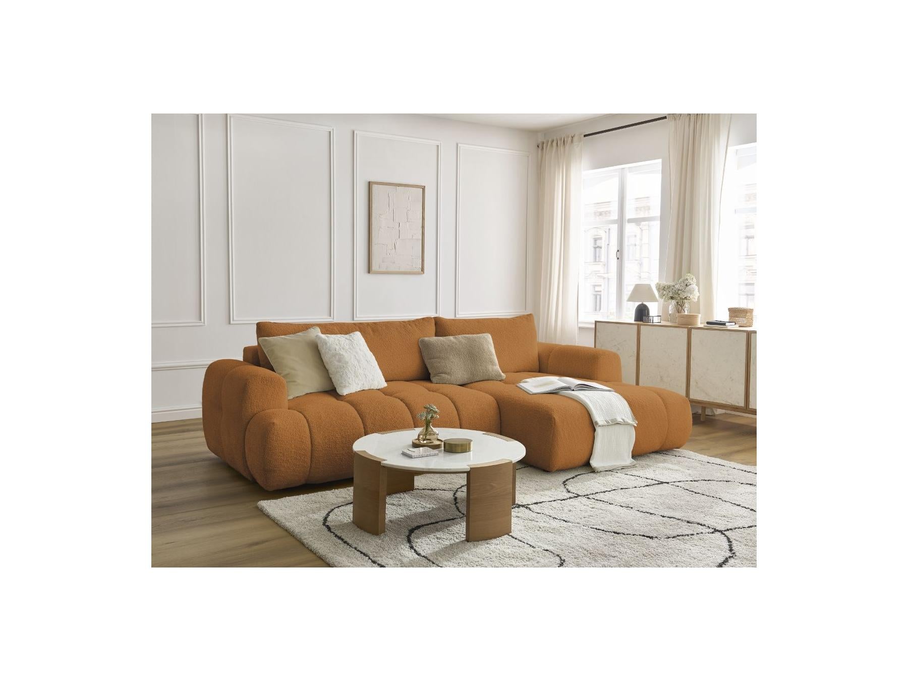 Fuji - Canapé D'Angle Convertible - Tissu Bouclette - Angle Droit
