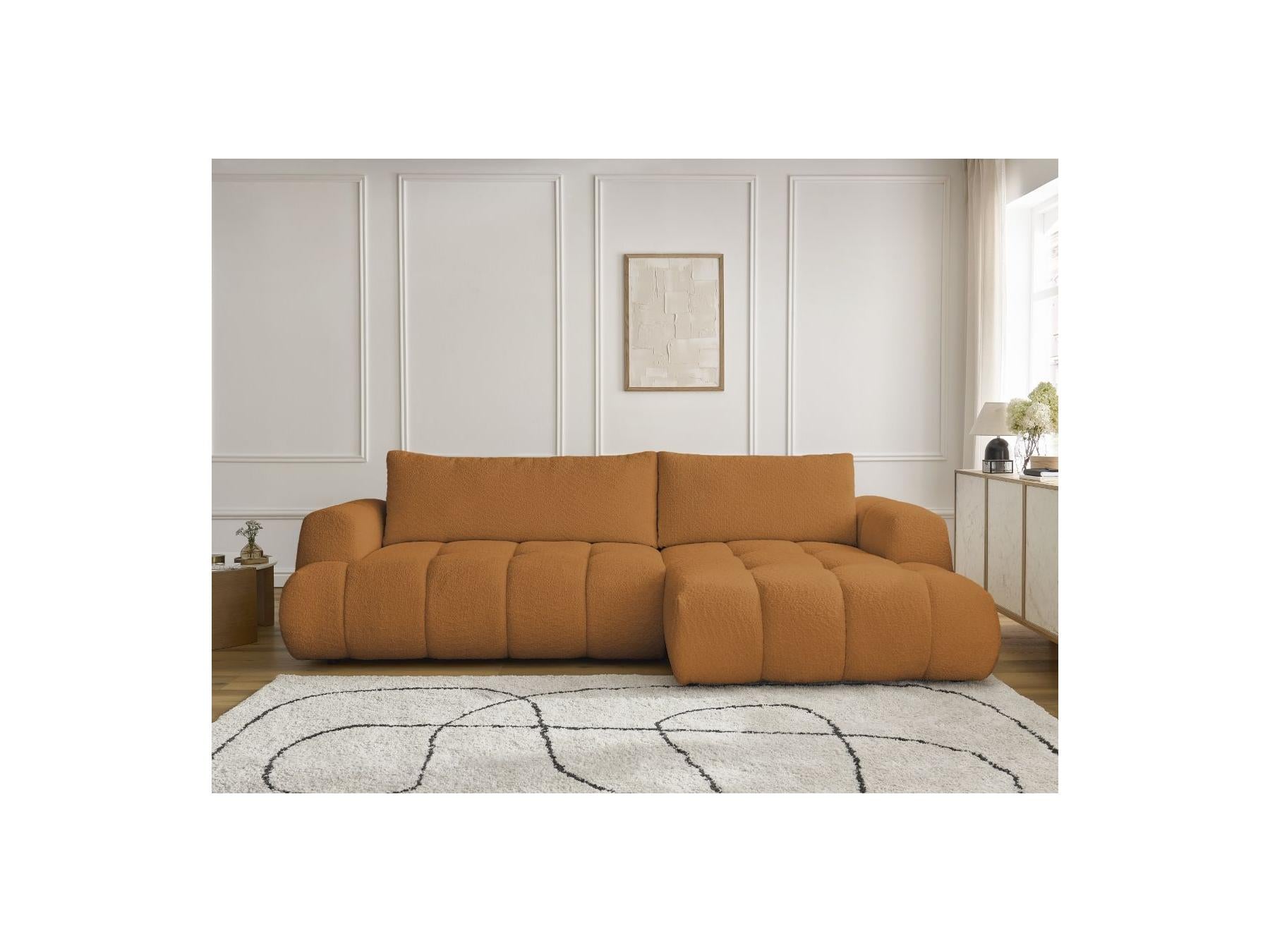 Fuji - Canapé D'Angle Convertible - Tissu Bouclette - Angle Droit