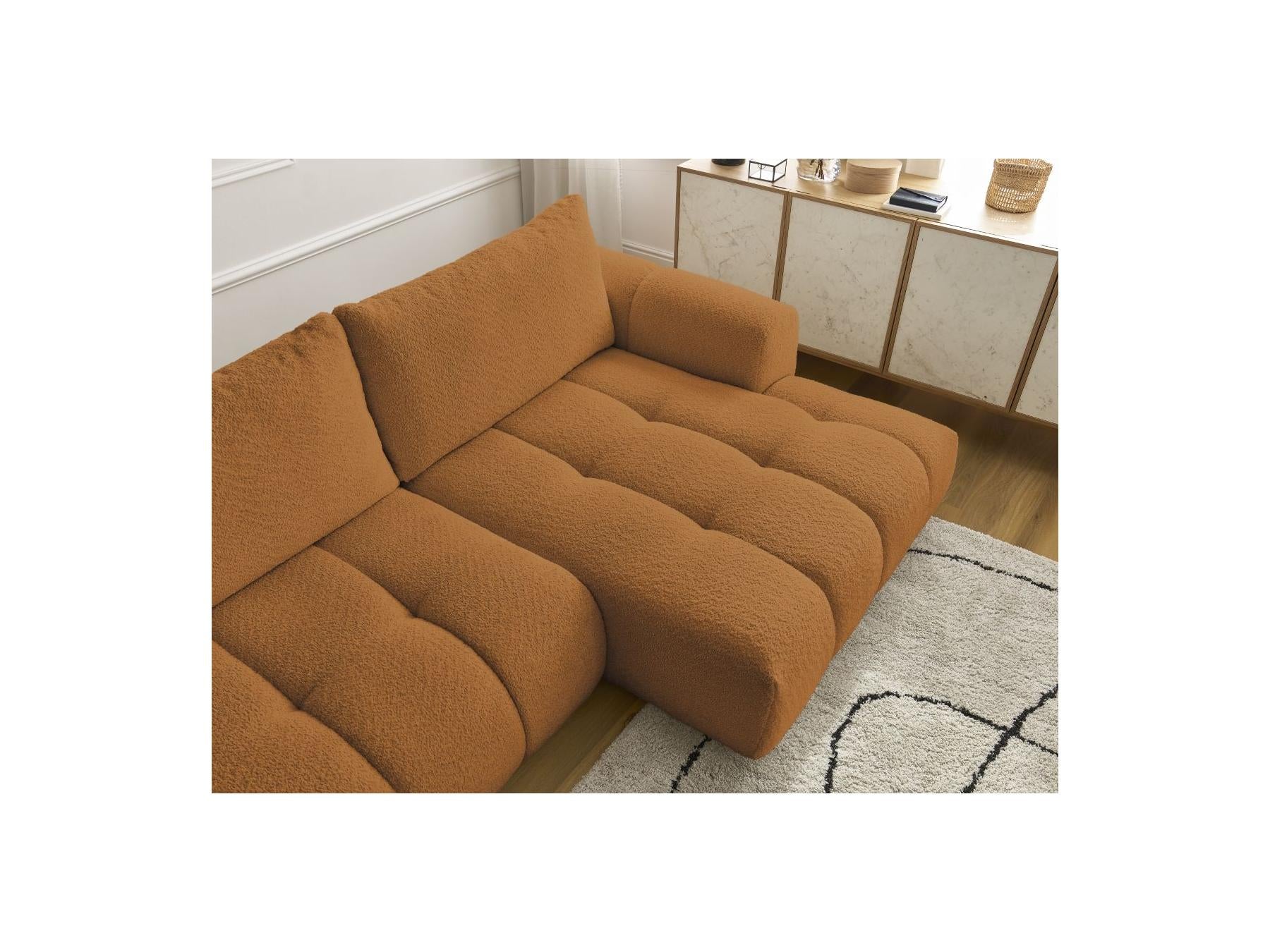 Fuji - Canapé D'Angle Convertible - Tissu Bouclette - Angle Droit