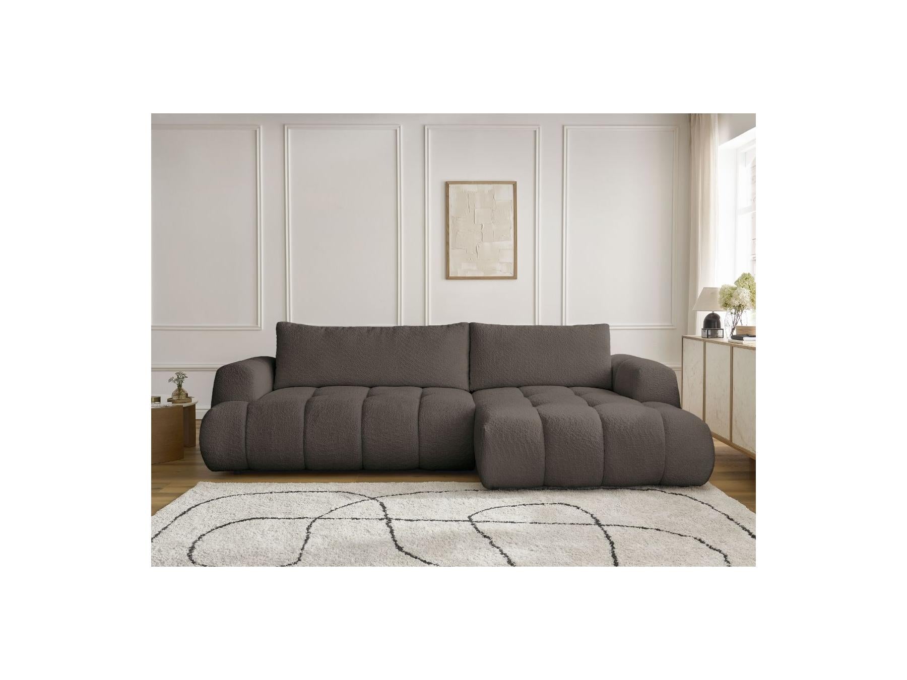 Fuji - Canapé D'Angle Convertible - Tissu Bouclette - Angle Droit