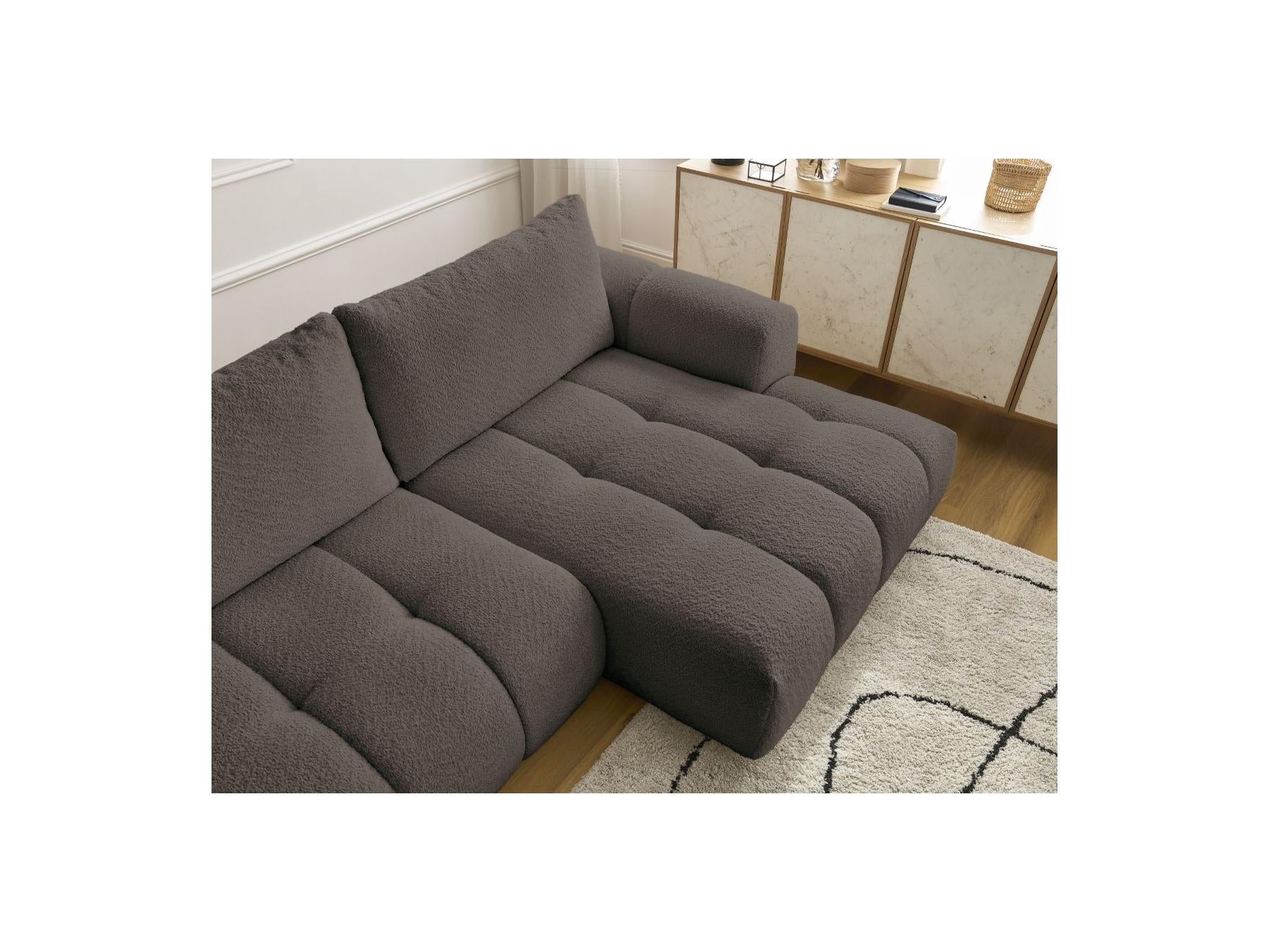 Fuji - Canapé D'Angle Convertible - Tissu Bouclette - Angle Droit