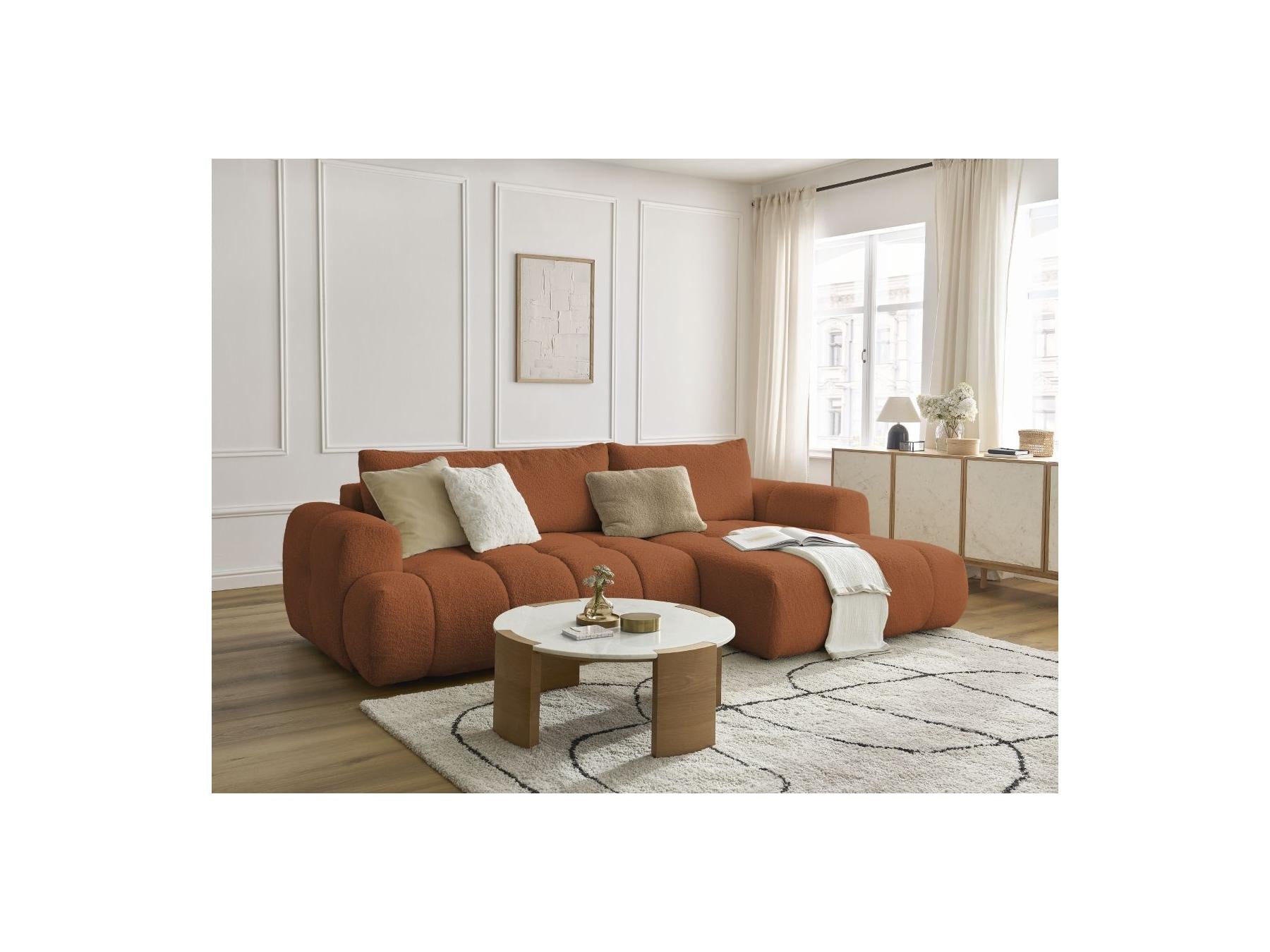 Fuji - Canapé D'Angle Convertible - Tissu Bouclette - Angle Droit