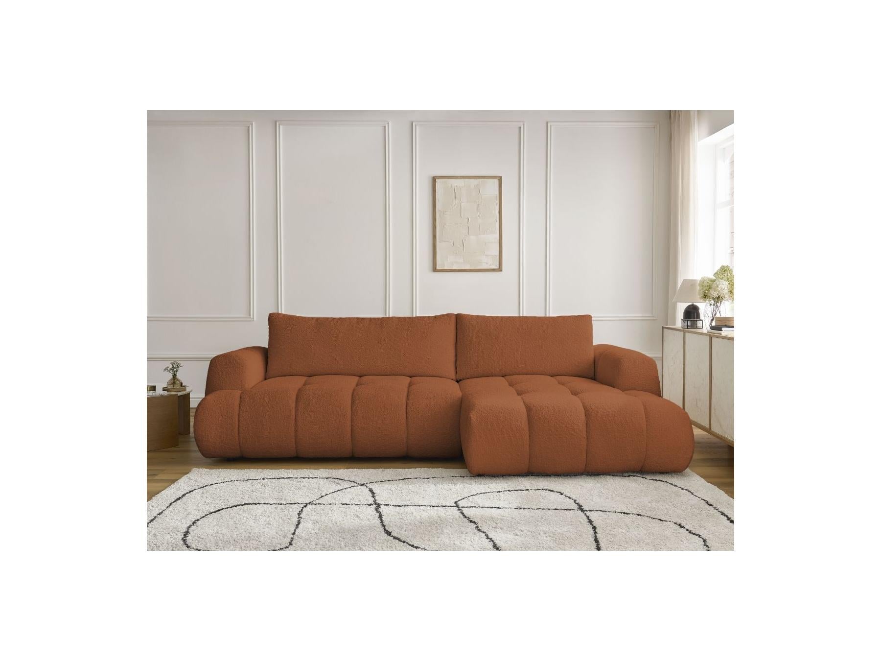 Fuji - Canapé D'Angle Convertible - Tissu Bouclette - Angle Droit