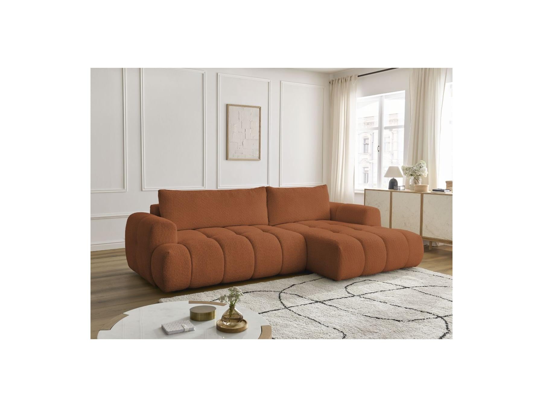 Fuji - Canapé D'Angle Convertible - Tissu Bouclette - Angle Droit