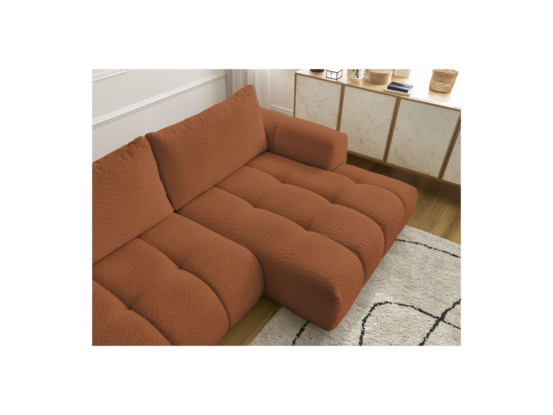Fuji - Canapé D'Angle Convertible - Tissu Bouclette - Angle Droit