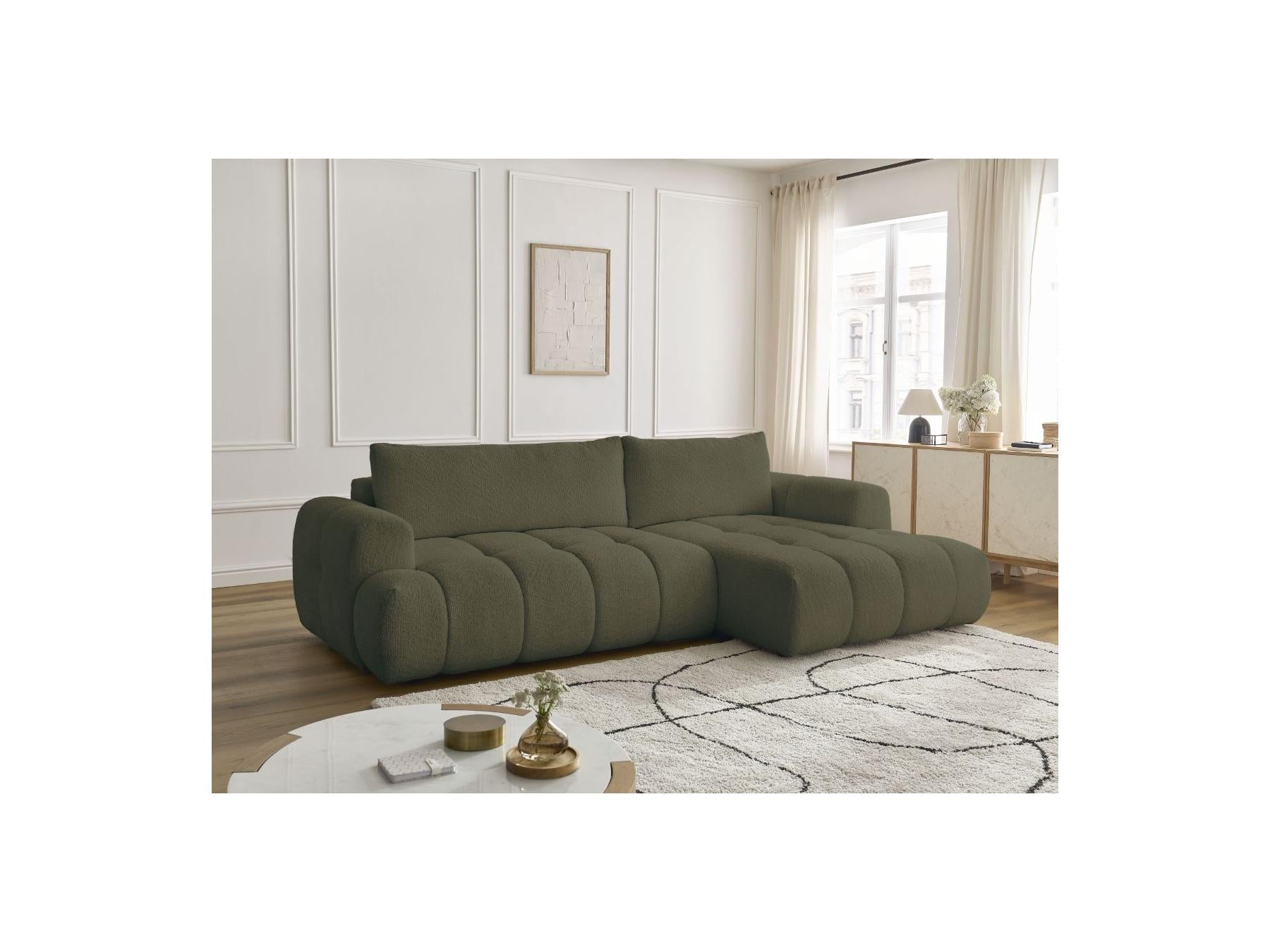 Fuji - Canapé D'Angle Convertible - Tissu Bouclette - Angle Droit