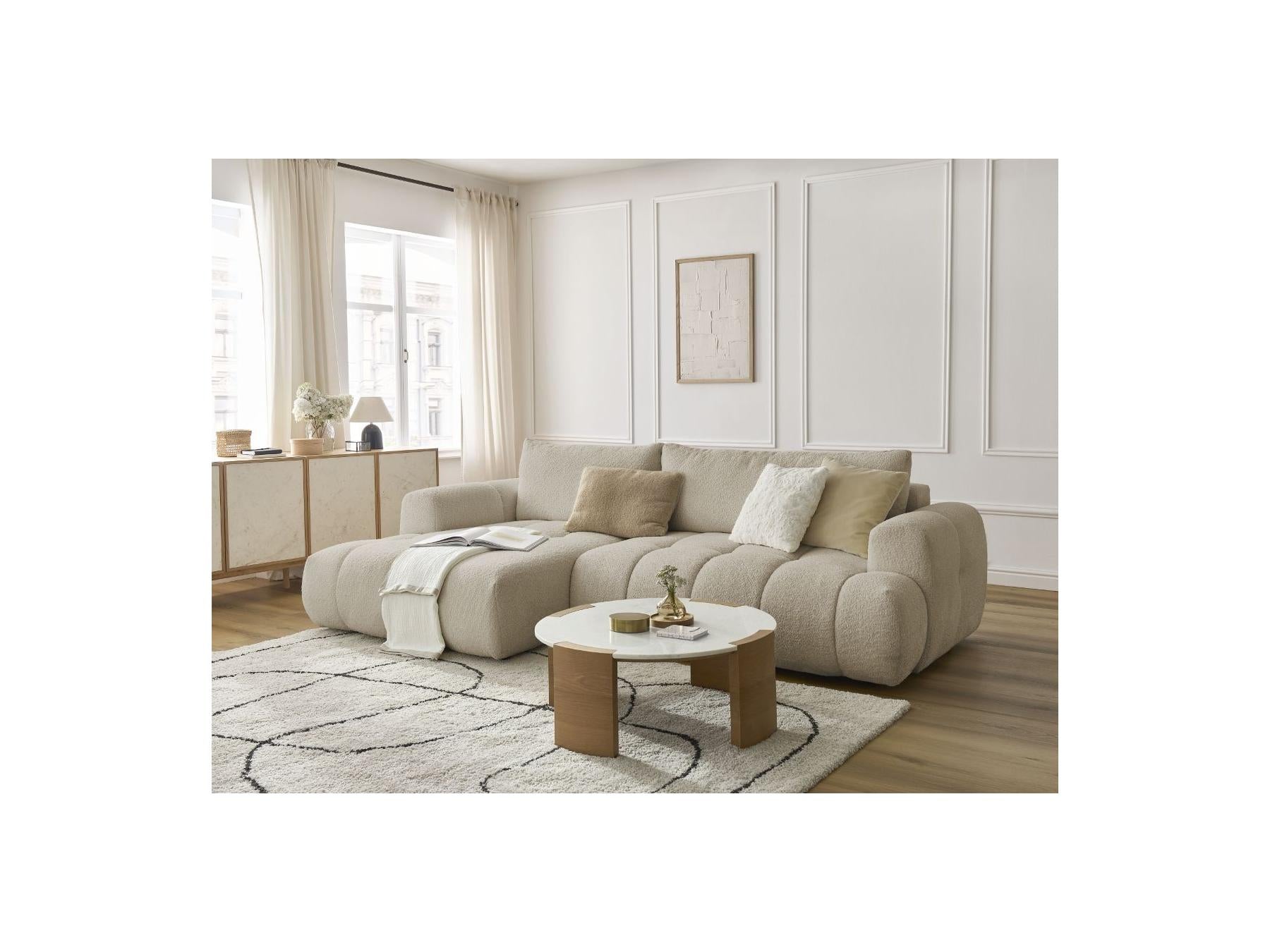 Fuji - Canapé D'Angle Convertible - Tissu Bouclette - Angle Gauche