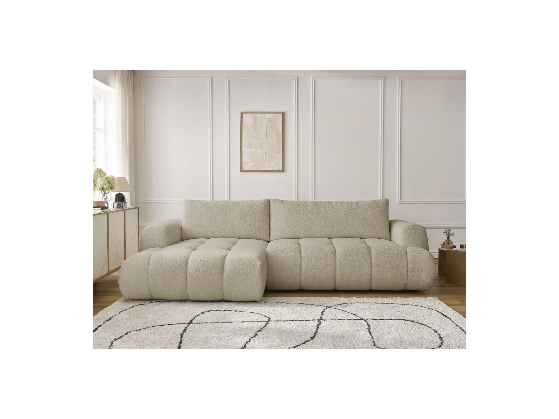 Fuji - Canapé D'Angle Convertible - Tissu Bouclette - Angle Gauche