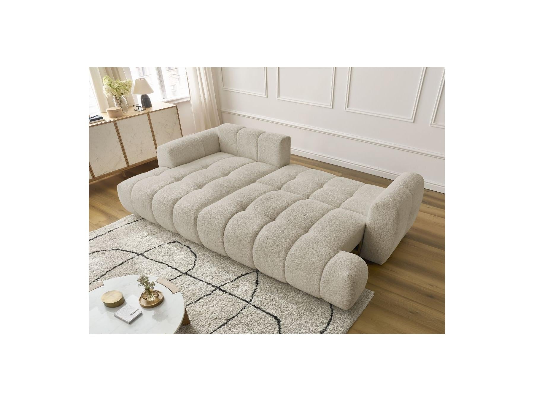 Fuji - Canapé D'Angle Convertible - Tissu Bouclette - Angle Gauche