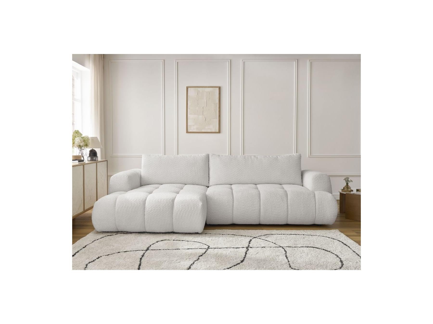 Fuji - Canapé D'Angle Convertible - Tissu Bouclette - Angle Gauche