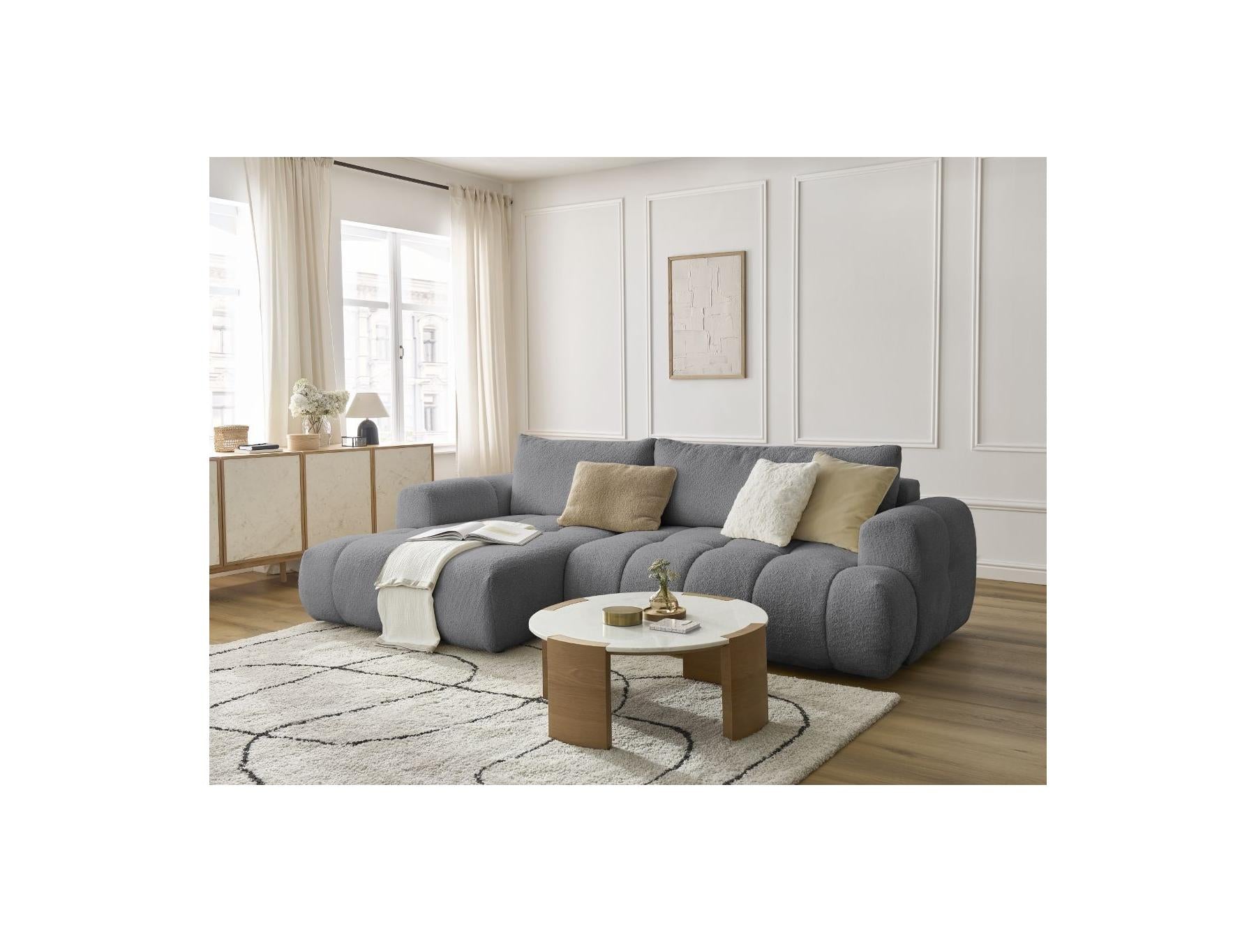 Fuji - Canapé D'Angle Convertible - Tissu Bouclette - Angle Gauche