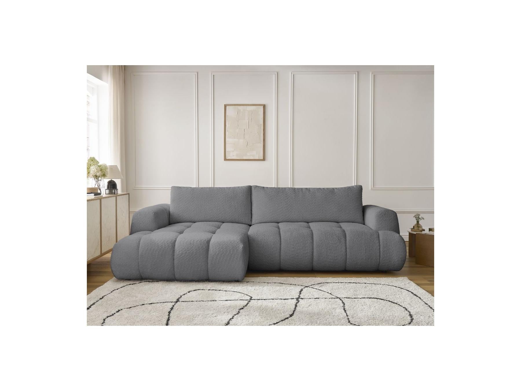Fuji - Canapé D'Angle Convertible - Tissu Bouclette - Angle Gauche