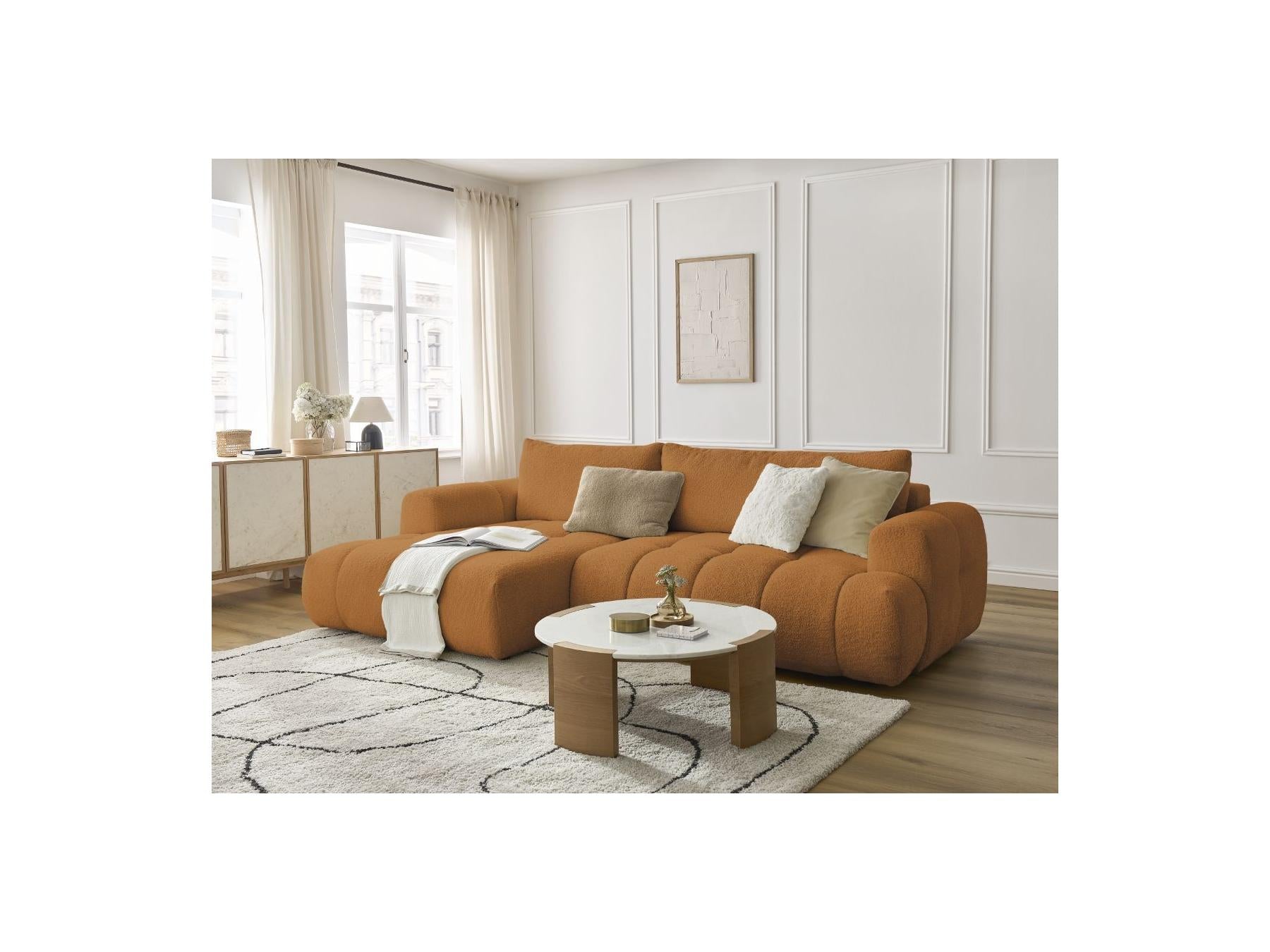 Fuji - Canapé D'Angle Convertible - Tissu Bouclette - Angle Gauche