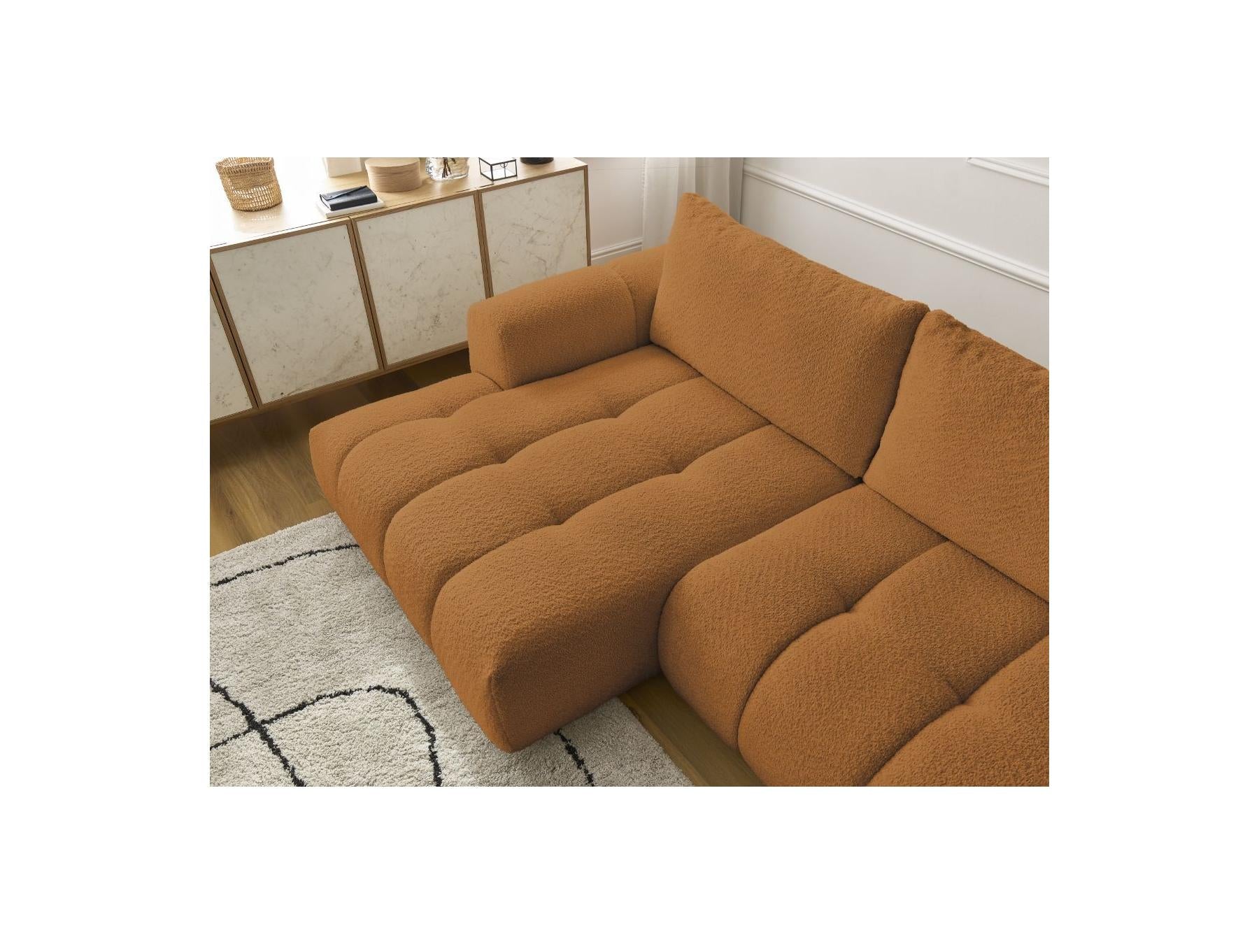 Fuji - Canapé D'Angle Convertible - Tissu Bouclette - Angle Gauche
