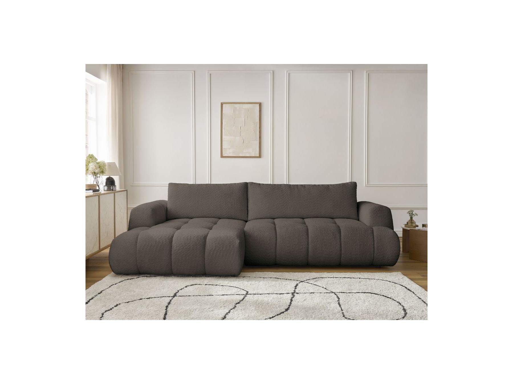 Fuji - Canapé D'Angle Convertible - Tissu Bouclette - Angle Gauche