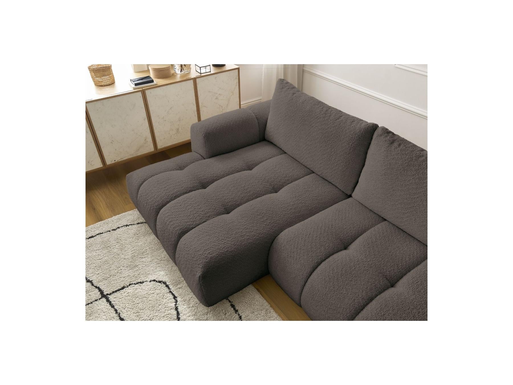 Fuji - Canapé D'Angle Convertible - Tissu Bouclette - Angle Gauche
