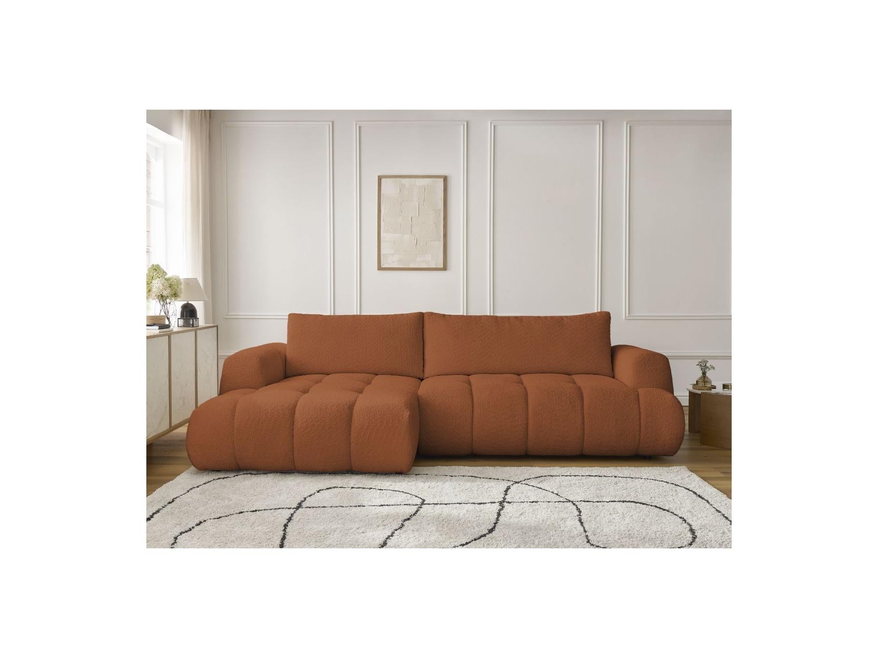 Fuji - Canapé D'Angle Convertible - Tissu Bouclette - Angle Gauche