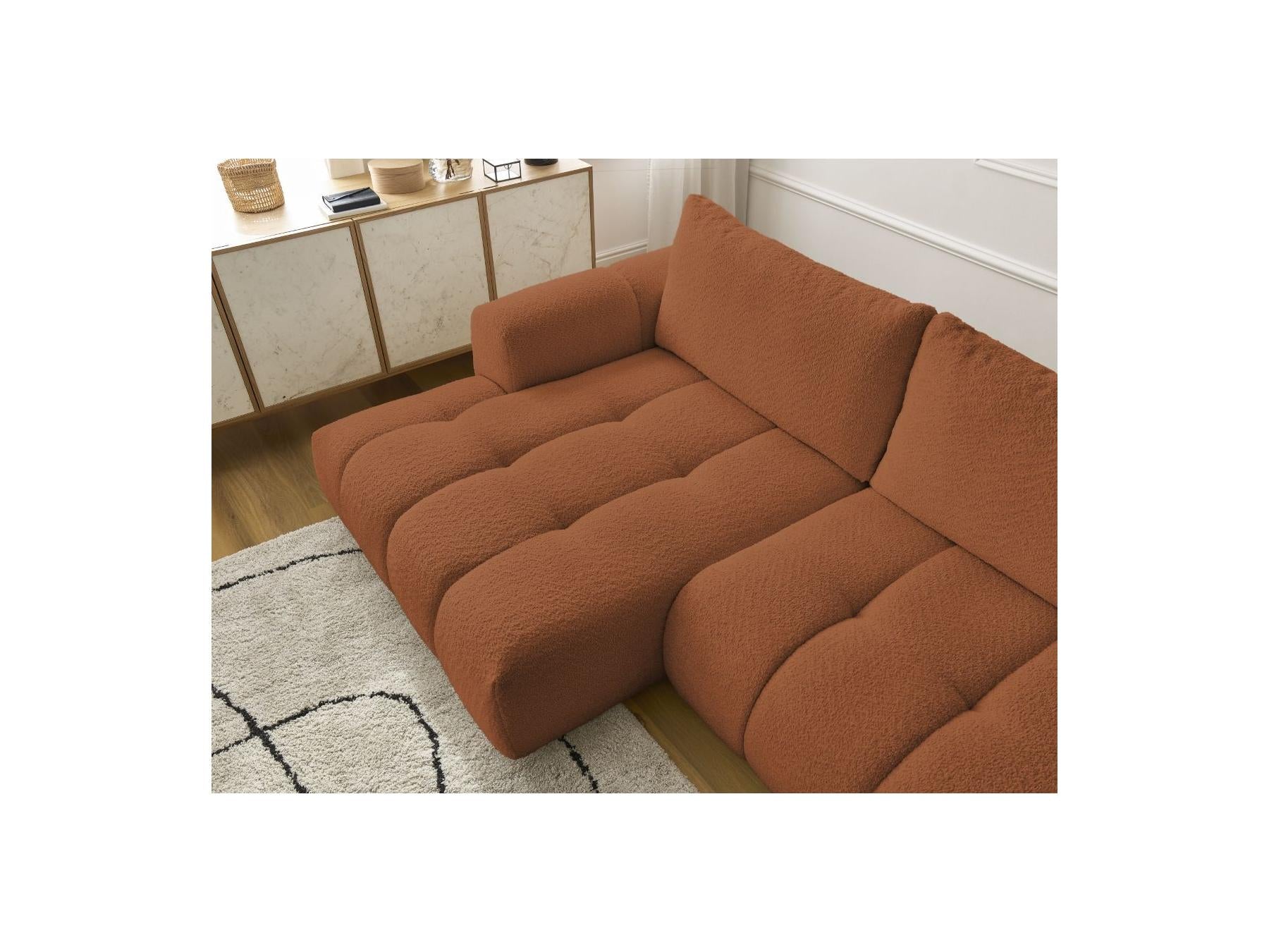 Fuji - Canapé D'Angle Convertible - Tissu Bouclette - Angle Gauche