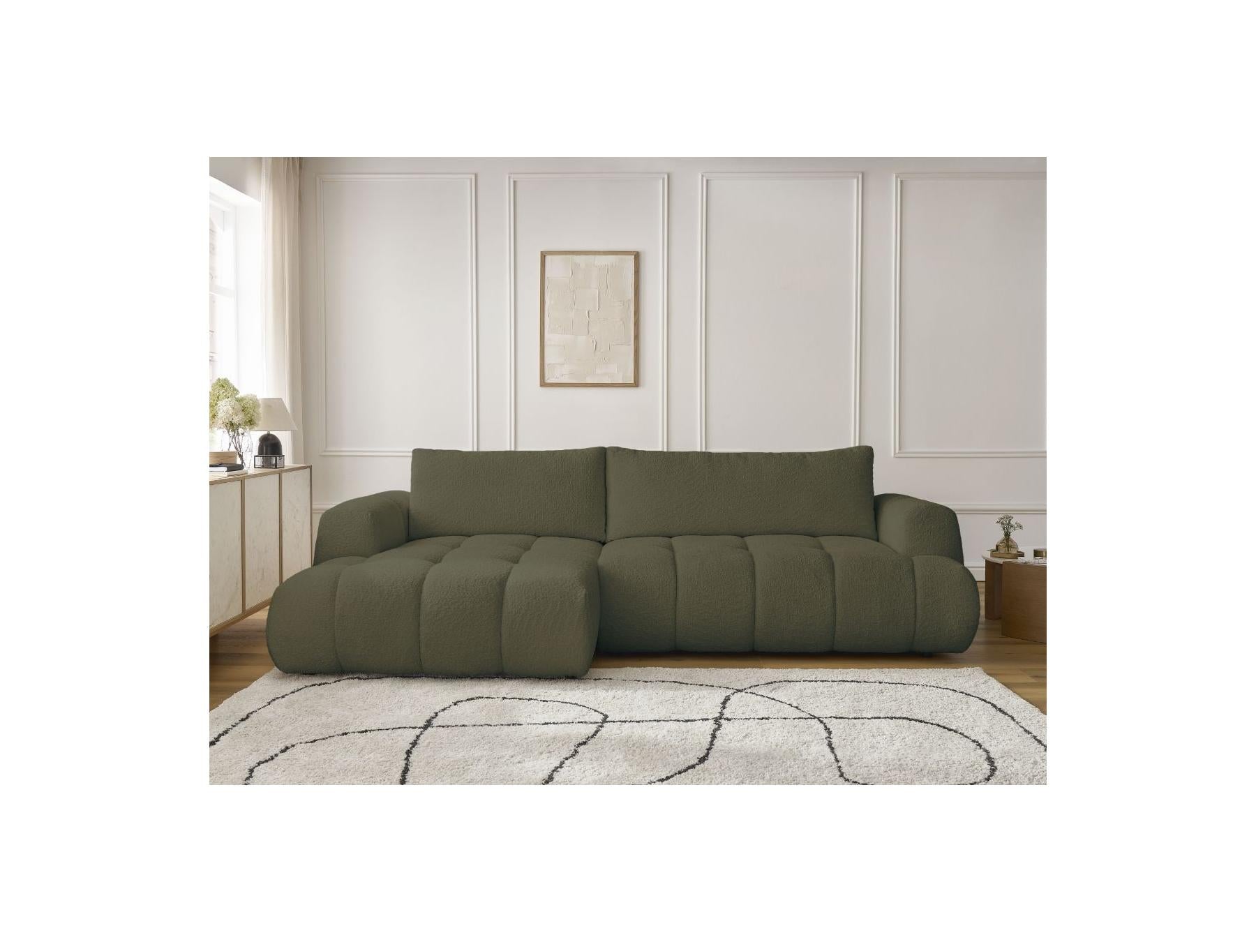 Fuji - Canapé D'Angle Convertible - Tissu Bouclette - Angle Gauche