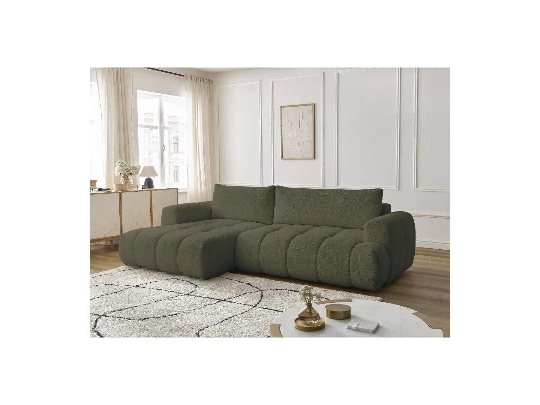 Fuji - Canapé D'Angle Convertible - Tissu Bouclette - Angle Gauche