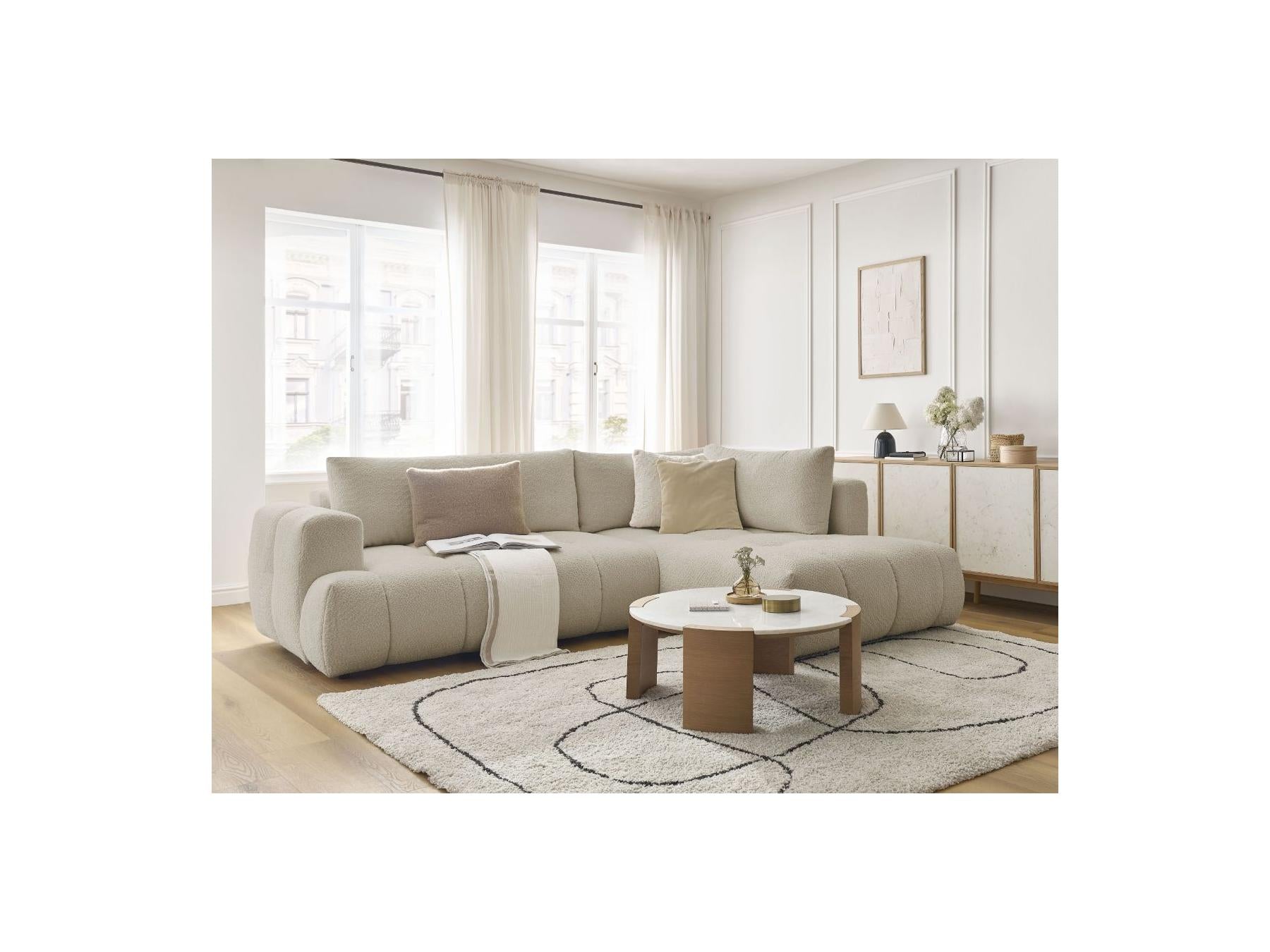 Fuji - Canapé D'Angle L Convertible - Tissu Bouclette - Angle Droit