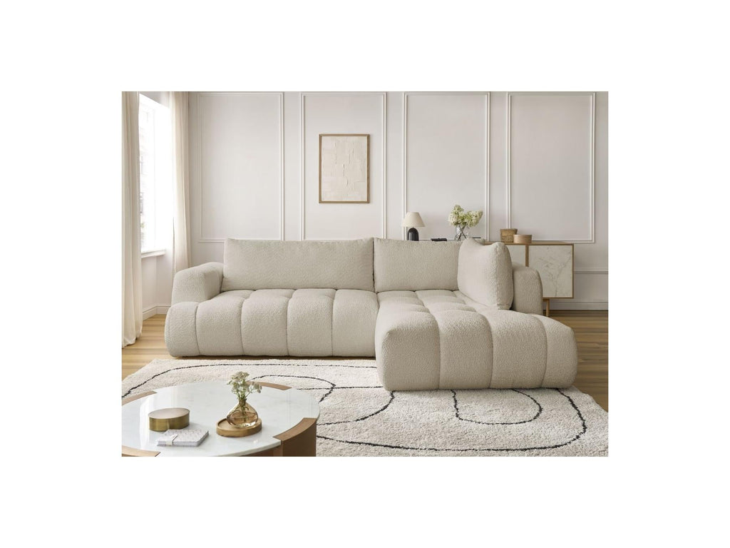 Fuji - Canapé D'Angle L Convertible - Tissu Bouclette - Angle Droit