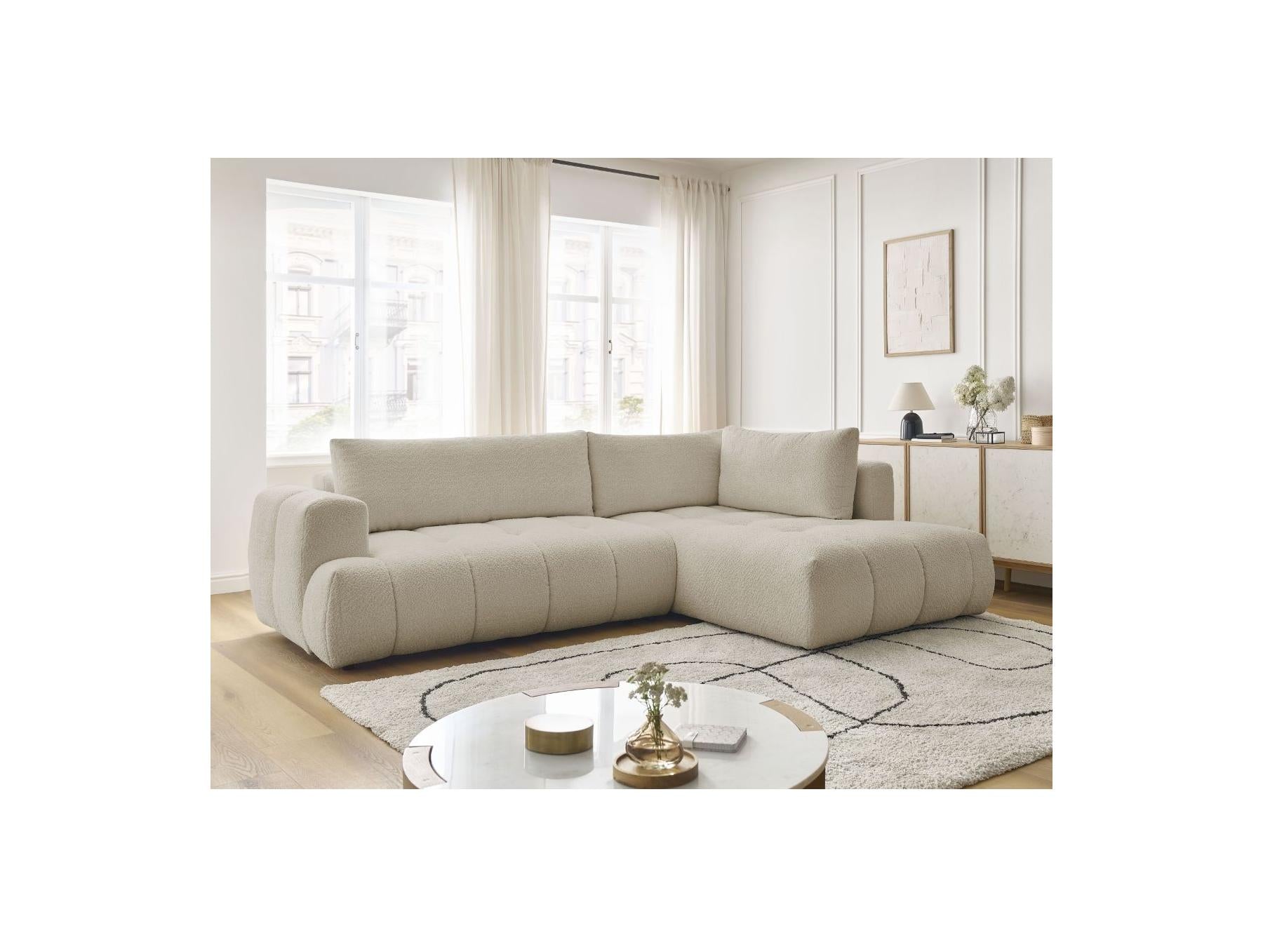 Fuji - Canapé D'Angle L Convertible - Tissu Bouclette - Angle Droit
