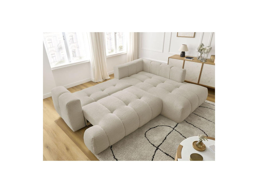 Fuji - Canapé D'Angle L Convertible - Tissu Bouclette - Angle Droit