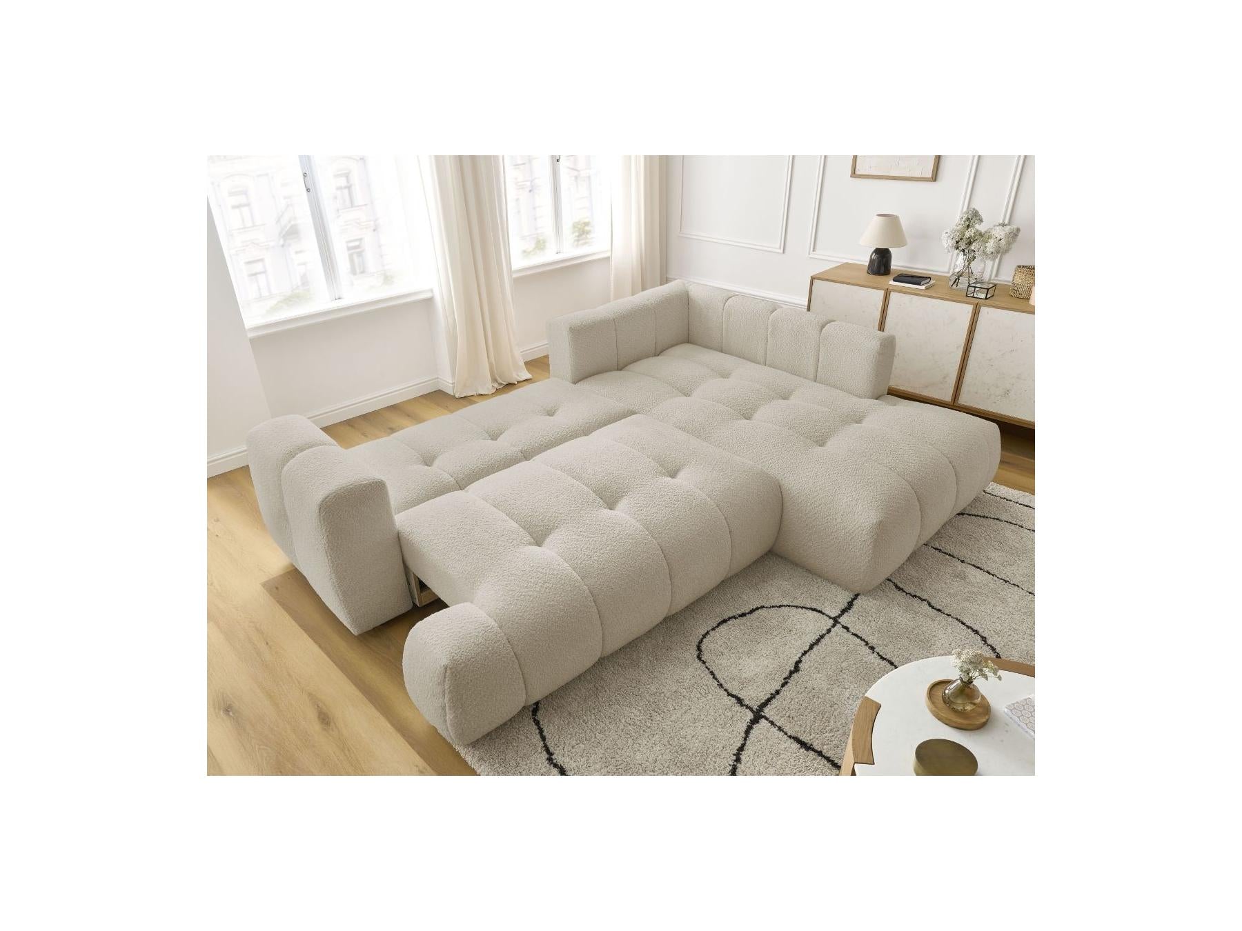 Fuji - Canapé D'Angle L Convertible - Tissu Bouclette - Angle Droit