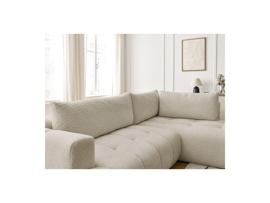Fuji - Canapé D'Angle L Convertible - Tissu Bouclette - Angle Droit