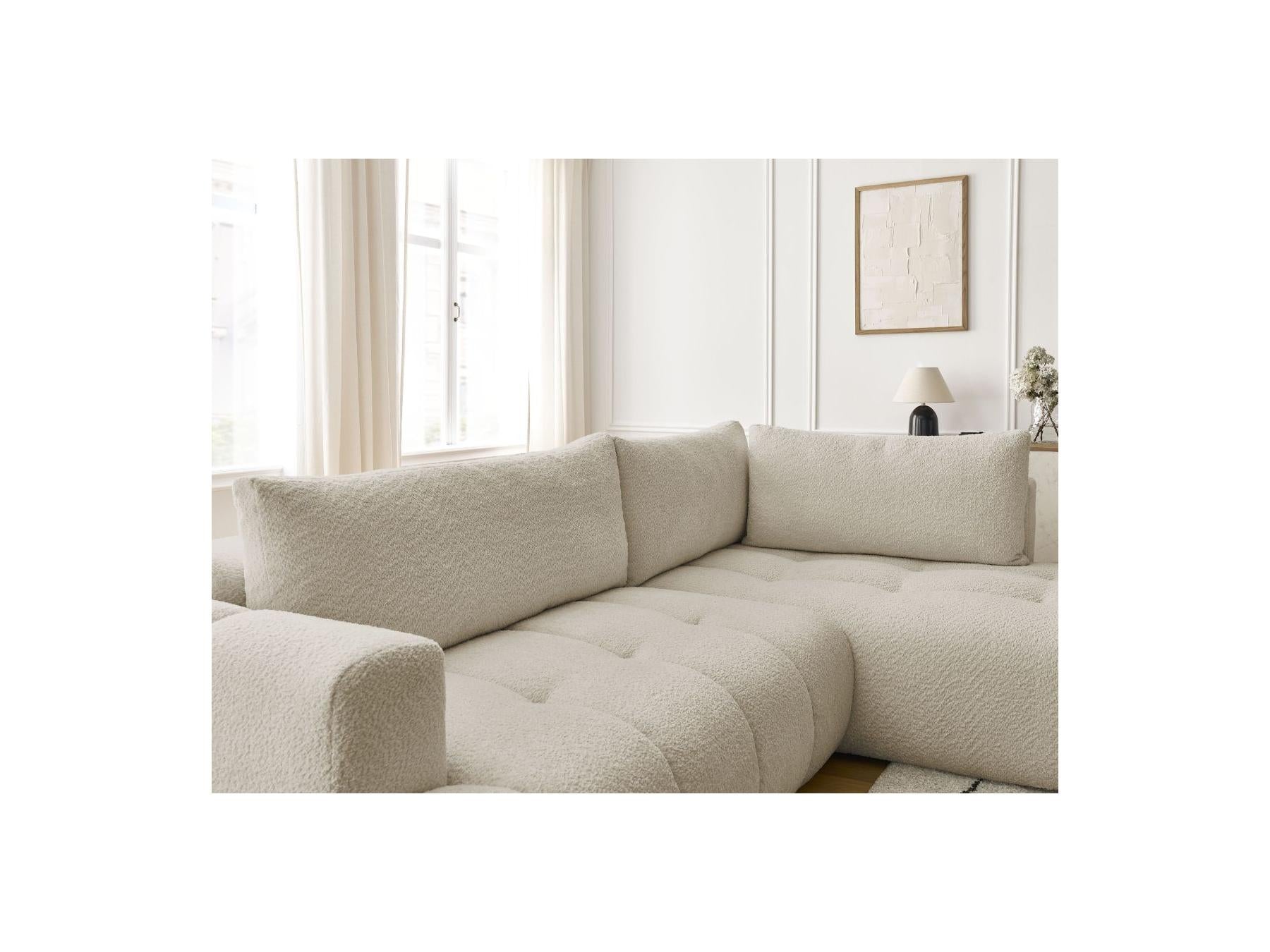 Fuji - Canapé D'Angle L Convertible - Tissu Bouclette - Angle Droit