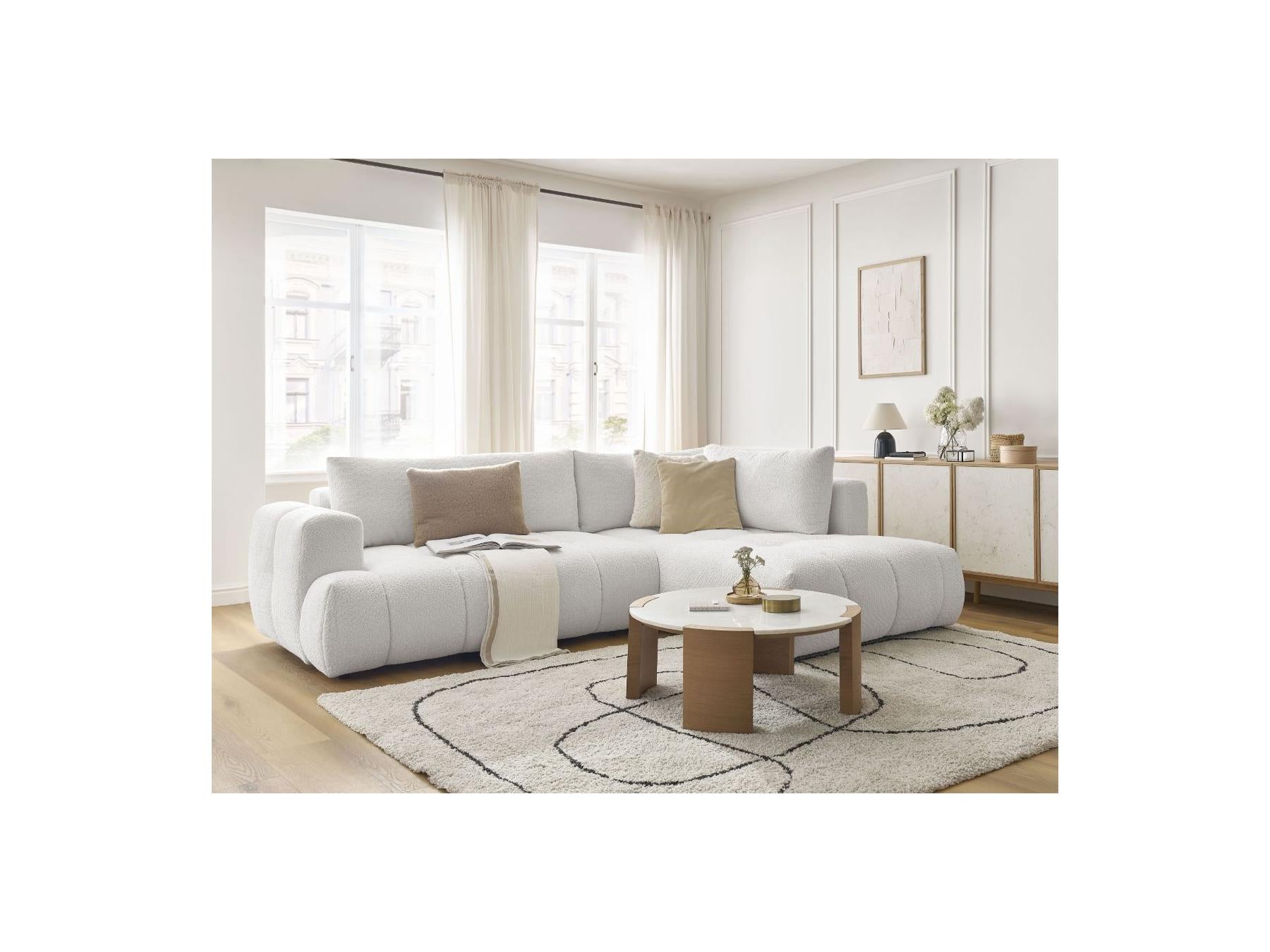 Fuji - Canapé D'Angle L Convertible - Tissu Bouclette - Angle Droit