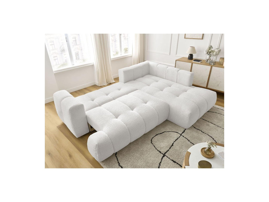 Fuji - Canapé D'Angle L Convertible - Tissu Bouclette - Angle Droit