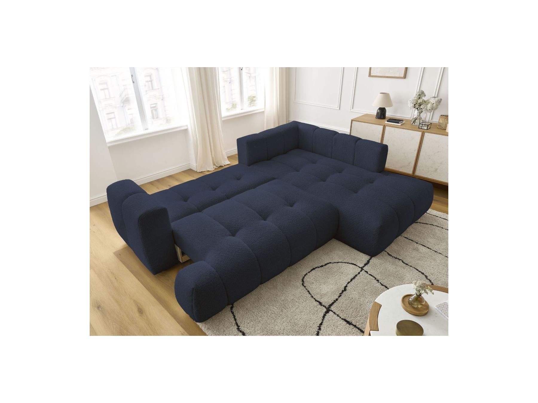 Fuji - Canapé D'Angle L Convertible - Tissu Bouclette - Angle Droit