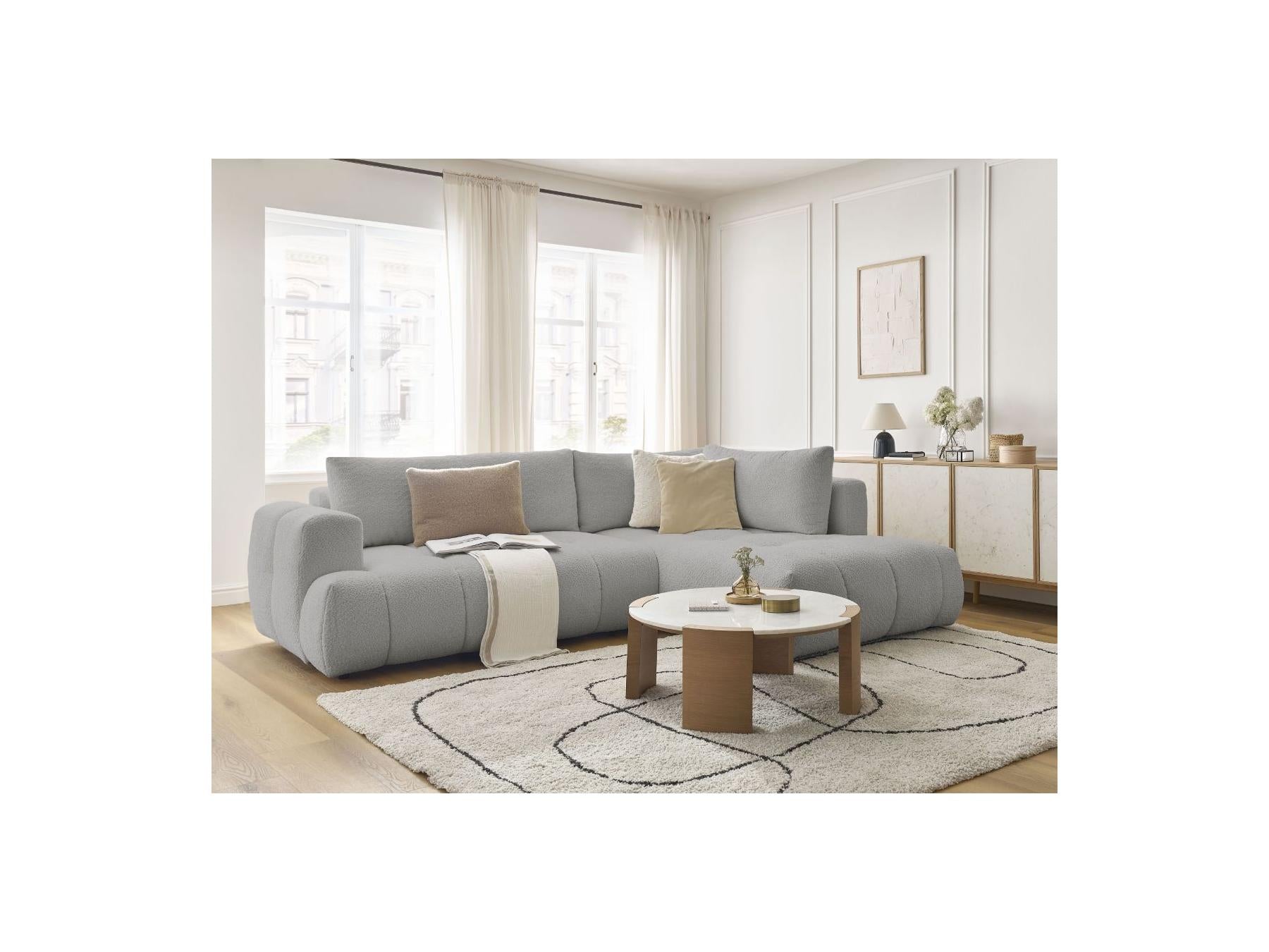 Fuji - Canapé D'Angle L Convertible - Tissu Bouclette - Angle Droit