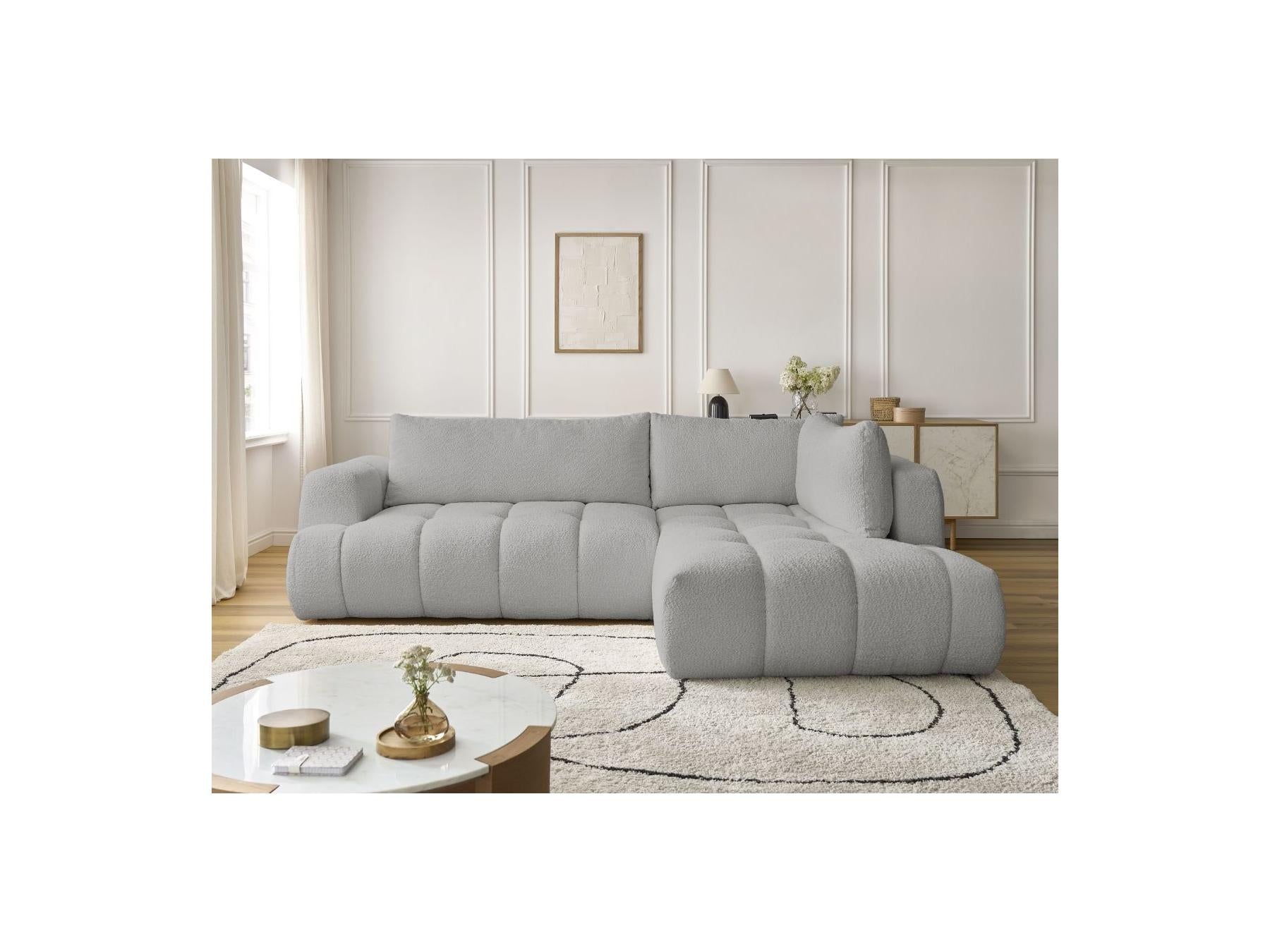 Fuji - Canapé D'Angle L Convertible - Tissu Bouclette - Angle Droit
