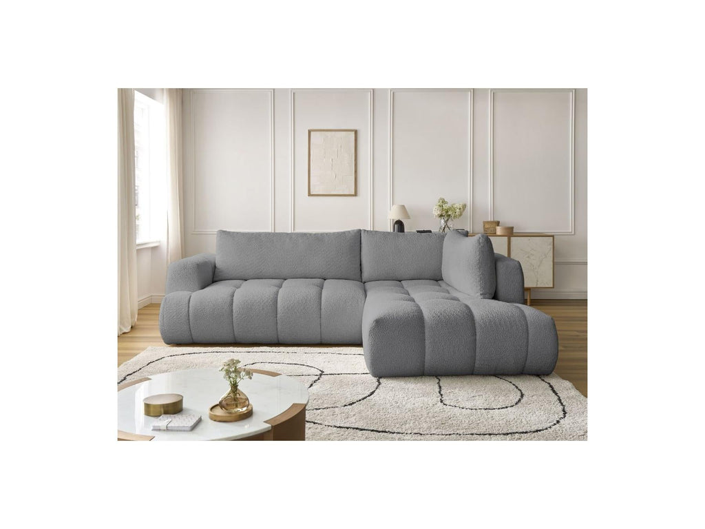 Fuji - Canapé D'Angle L Convertible - Tissu Bouclette - Angle Droit