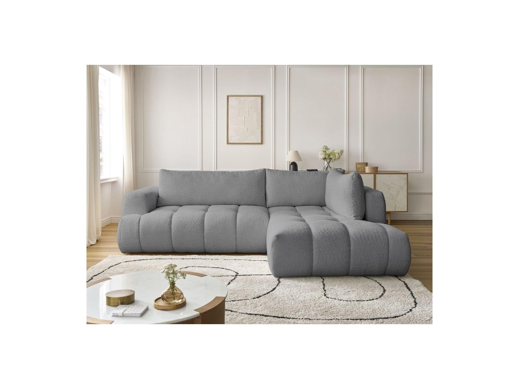 Fuji - Canapé D'Angle L Convertible - Tissu Bouclette - Angle Droit