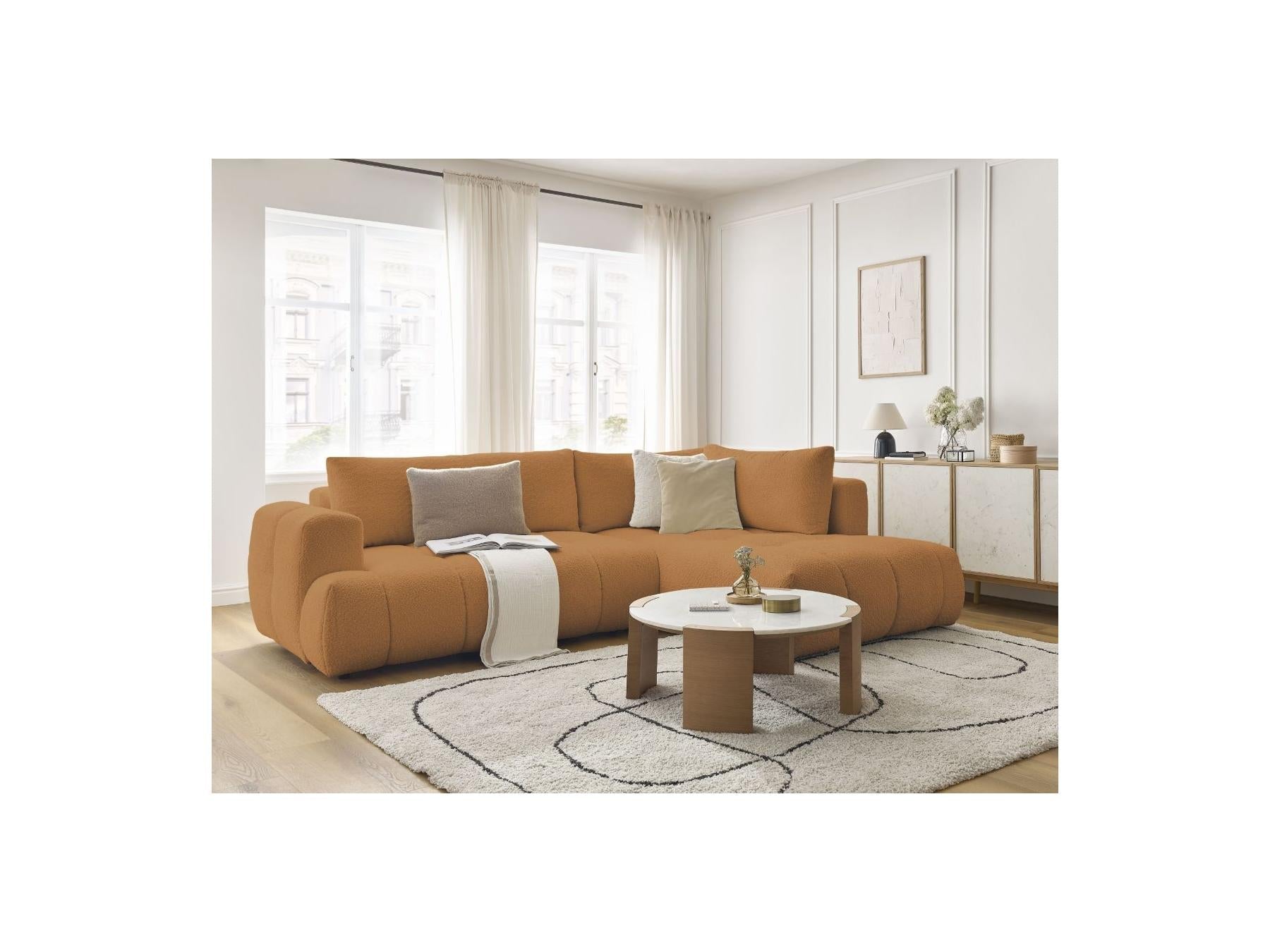 Fuji - Canapé D'Angle L Convertible - Tissu Bouclette - Angle Droit