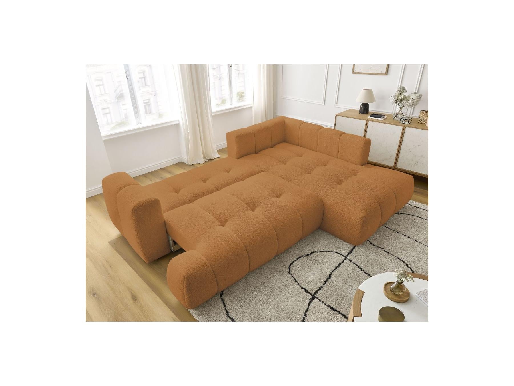 Fuji - Canapé D'Angle L Convertible - Tissu Bouclette - Angle Droit