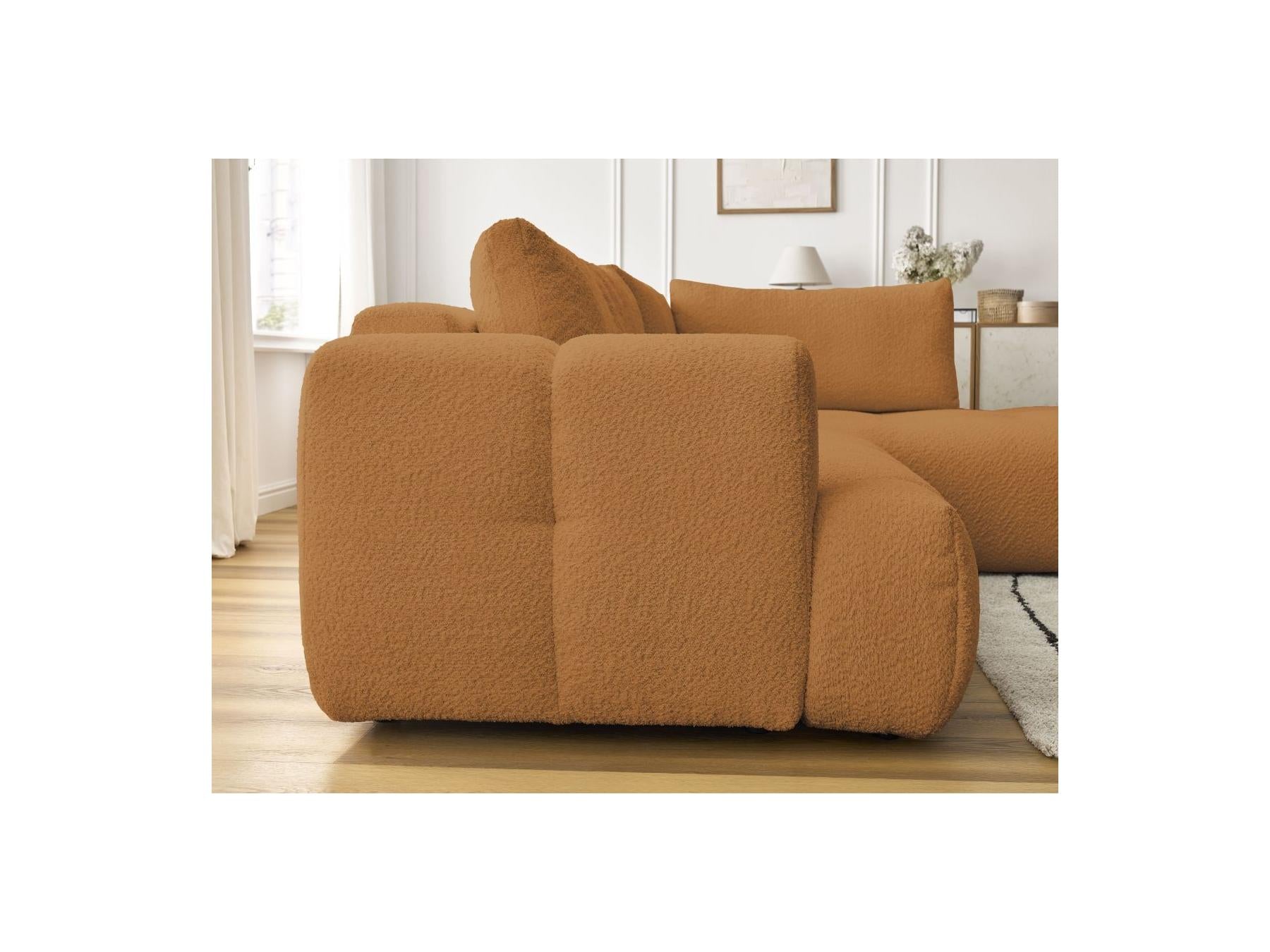 Fuji - Canapé D'Angle L Convertible - Tissu Bouclette - Angle Droit