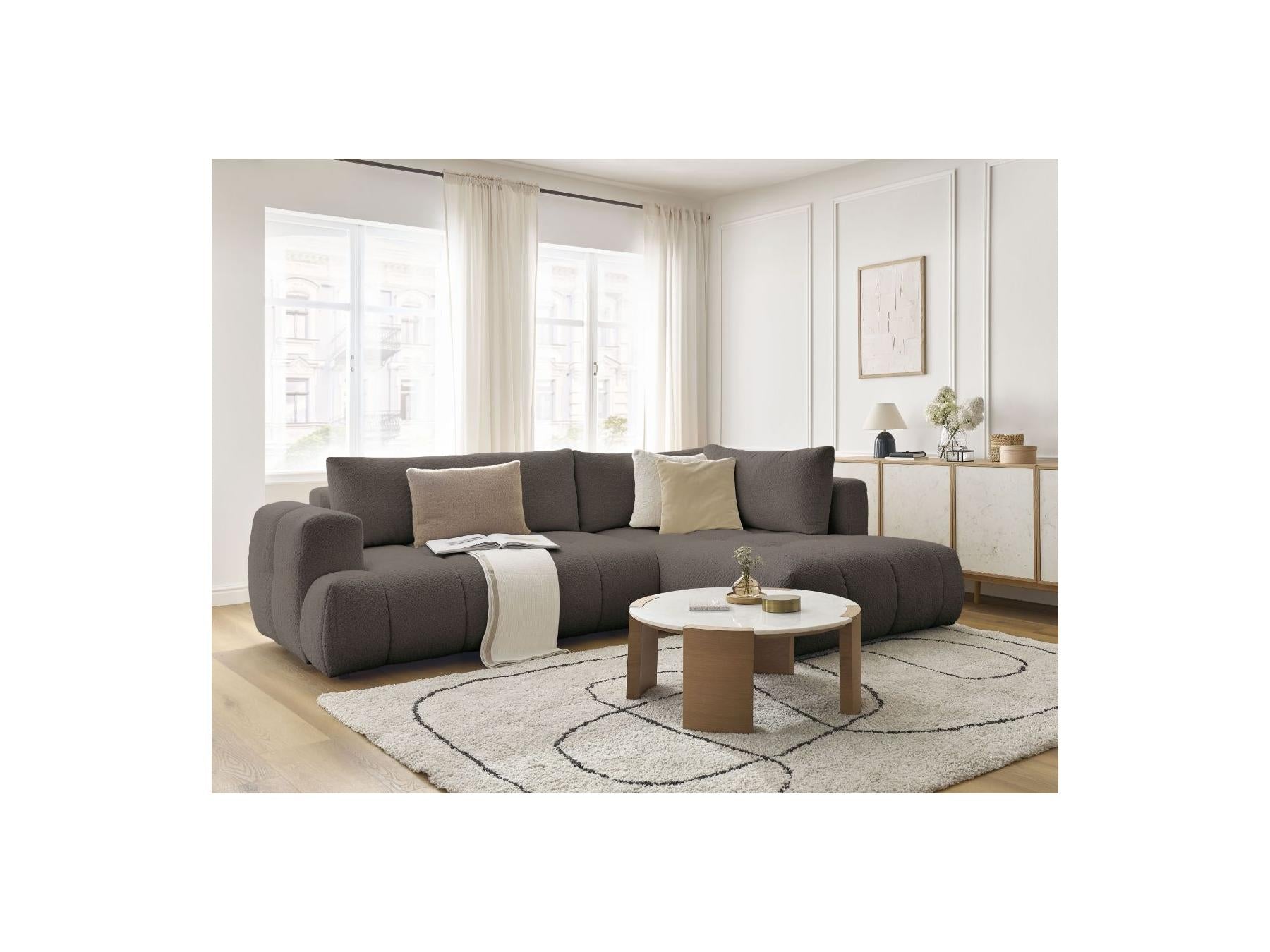 Fuji - Canapé D'Angle L Convertible - Tissu Bouclette - Angle Droit