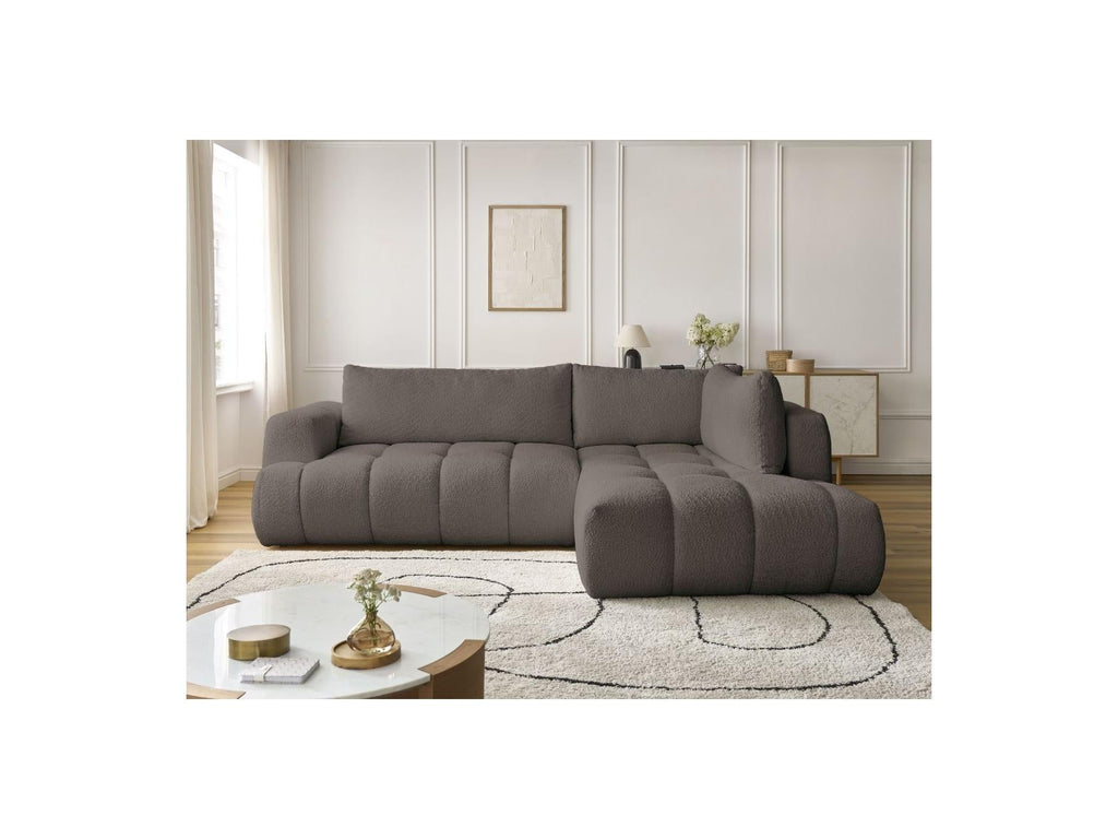 Fuji - Canapé D'Angle L Convertible - Tissu Bouclette - Angle Droit