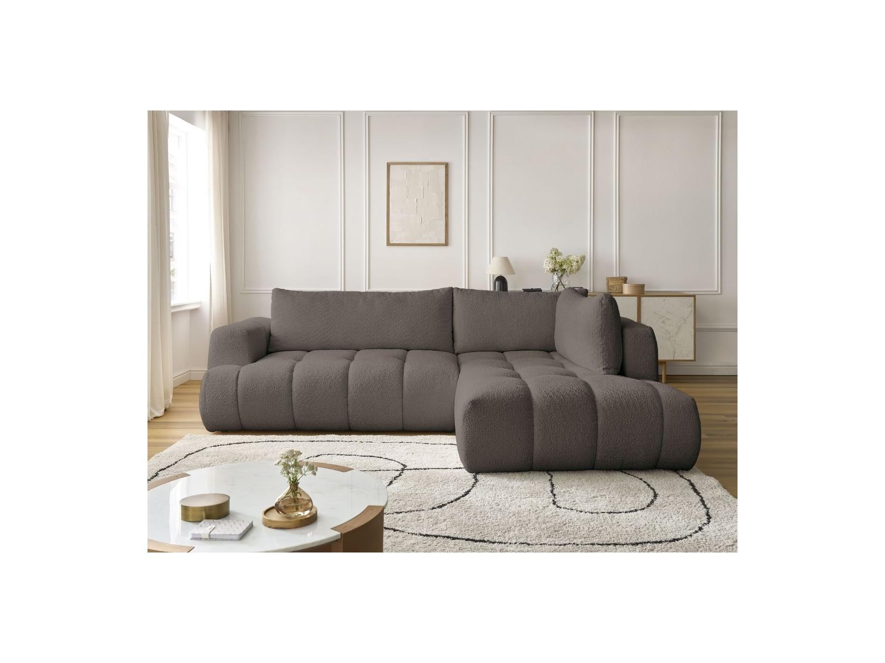 Fuji - Canapé D'Angle L Convertible - Tissu Bouclette - Angle Droit