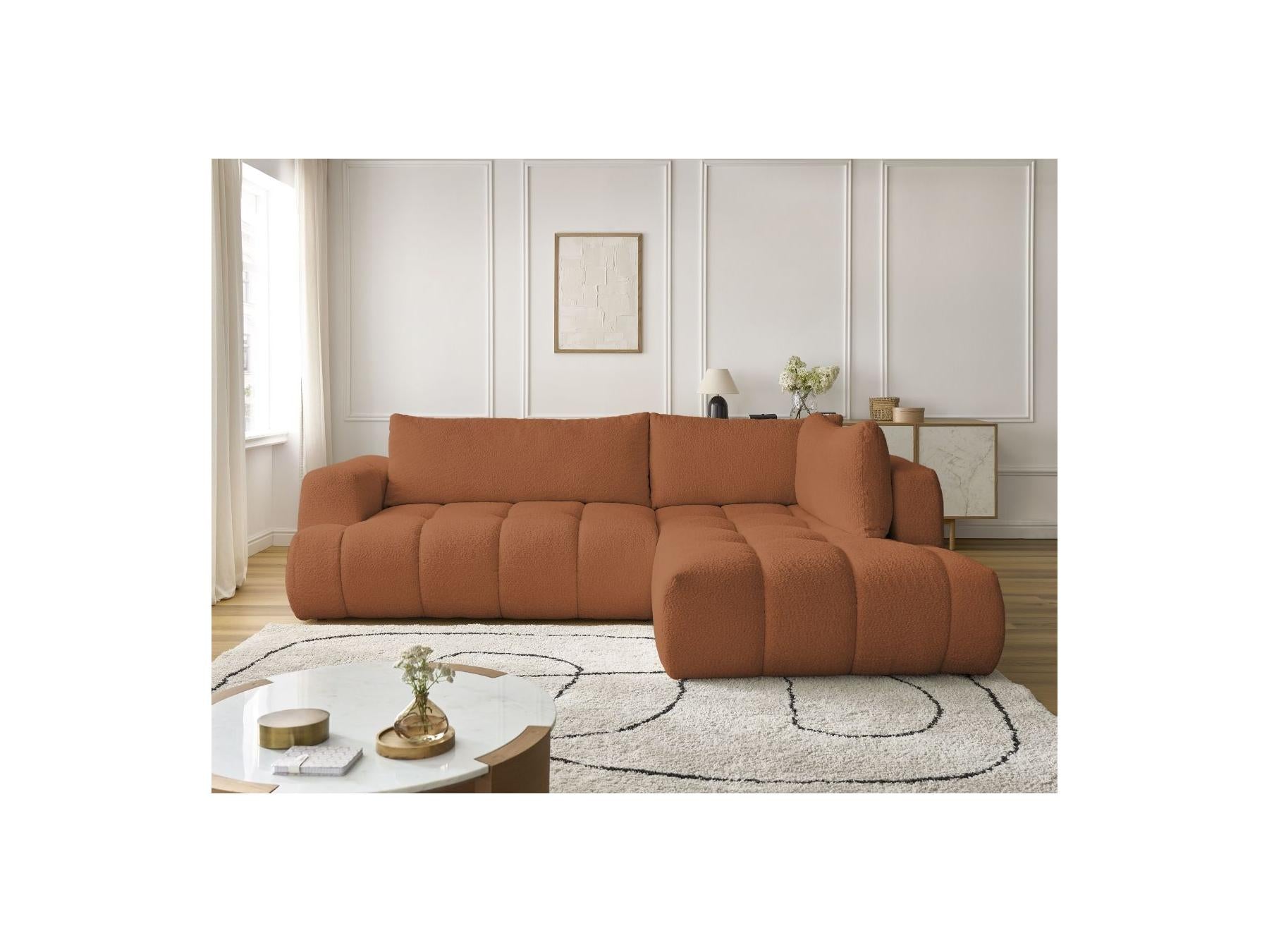 Fuji - Canapé D'Angle L Convertible - Tissu Bouclette - Angle Droit