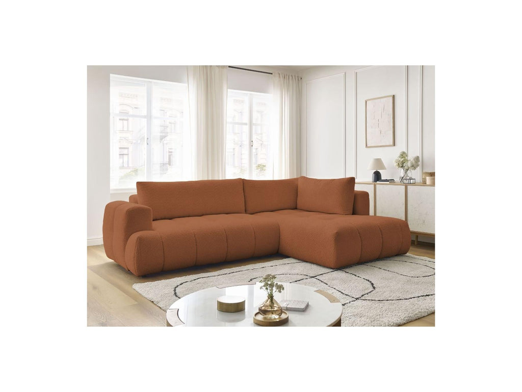 Fuji - Canapé D'Angle L Convertible - Tissu Bouclette - Angle Droit
