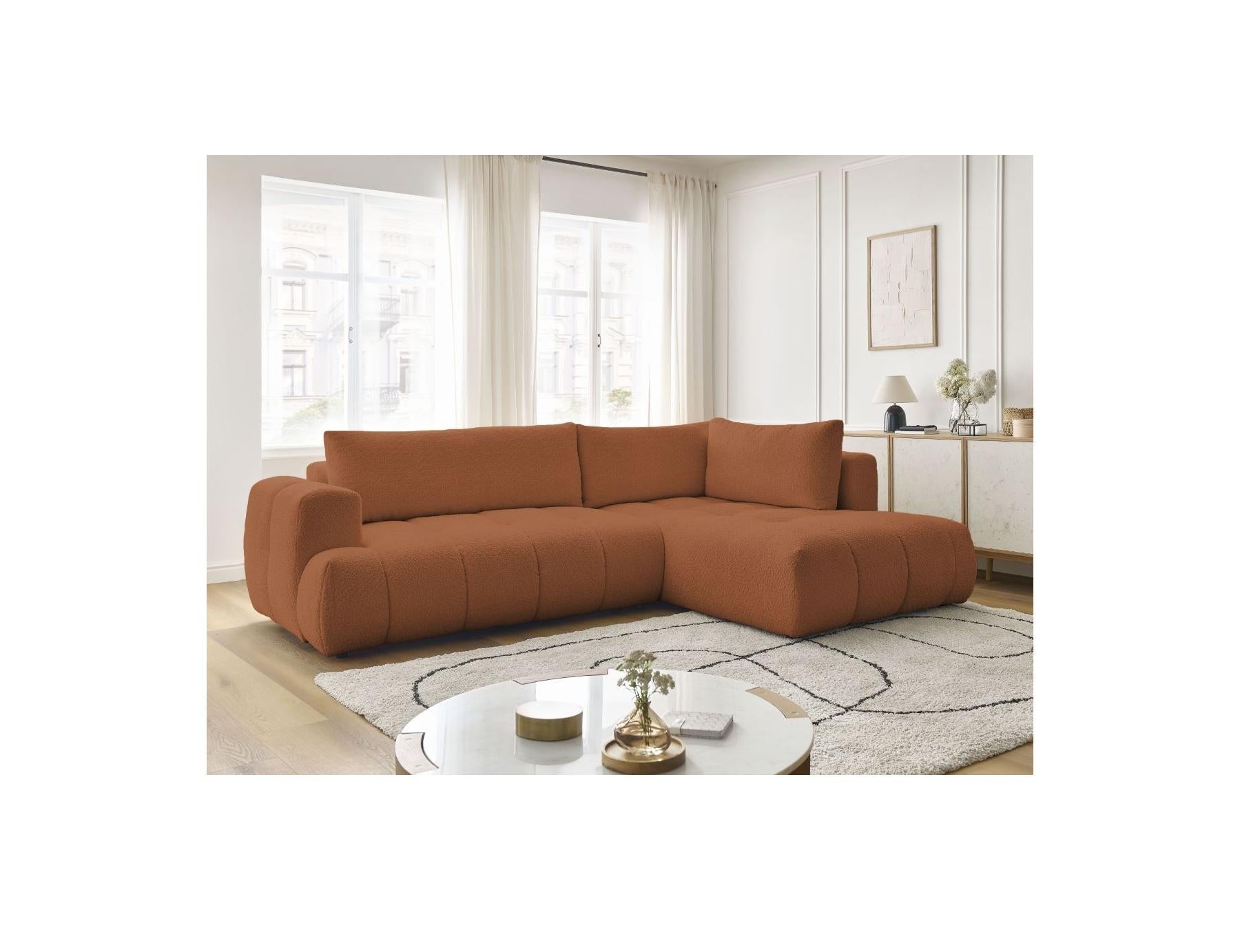 Fuji - Canapé D'Angle L Convertible - Tissu Bouclette - Angle Droit
