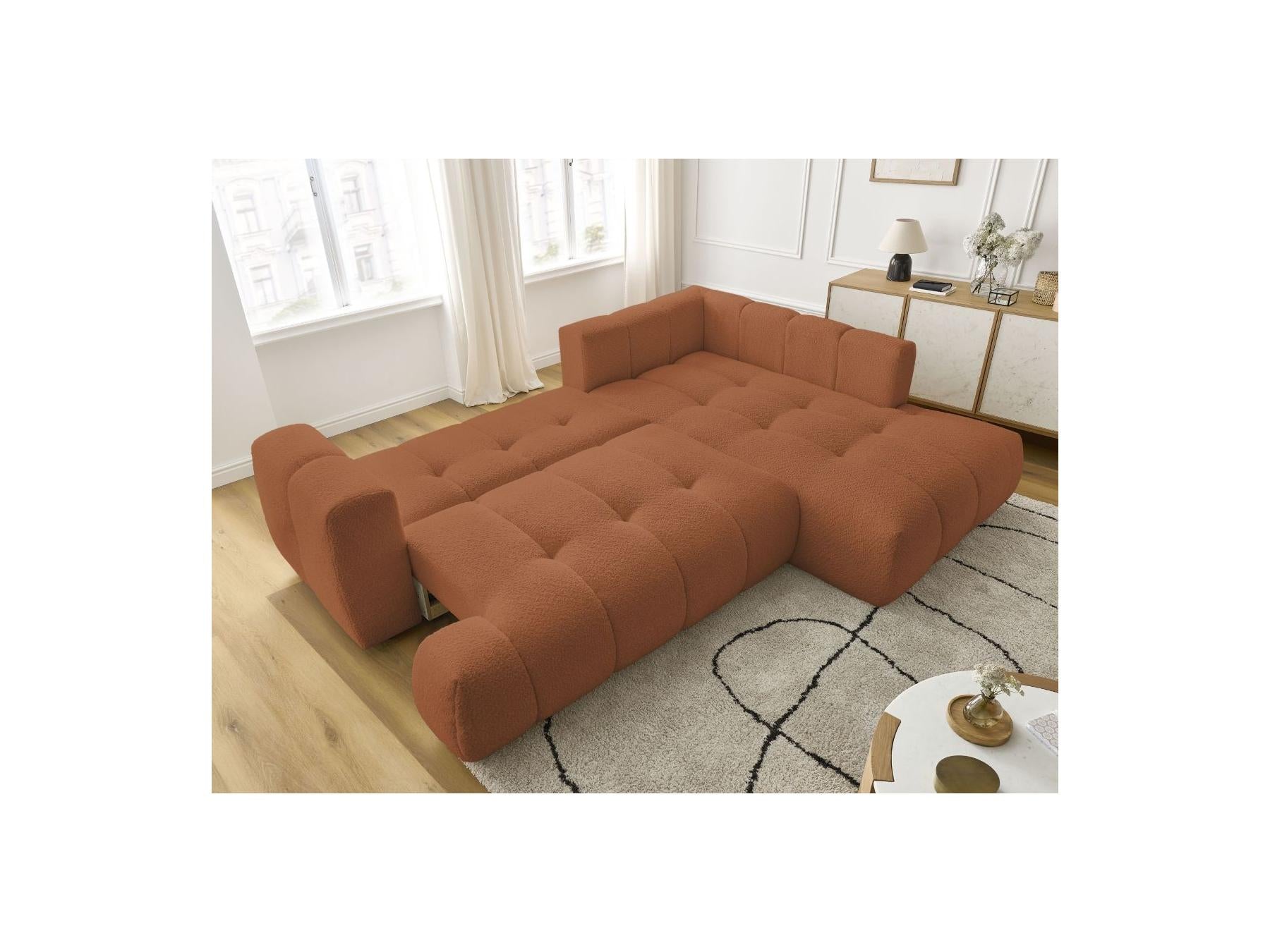 Fuji - Canapé D'Angle L Convertible - Tissu Bouclette - Angle Droit