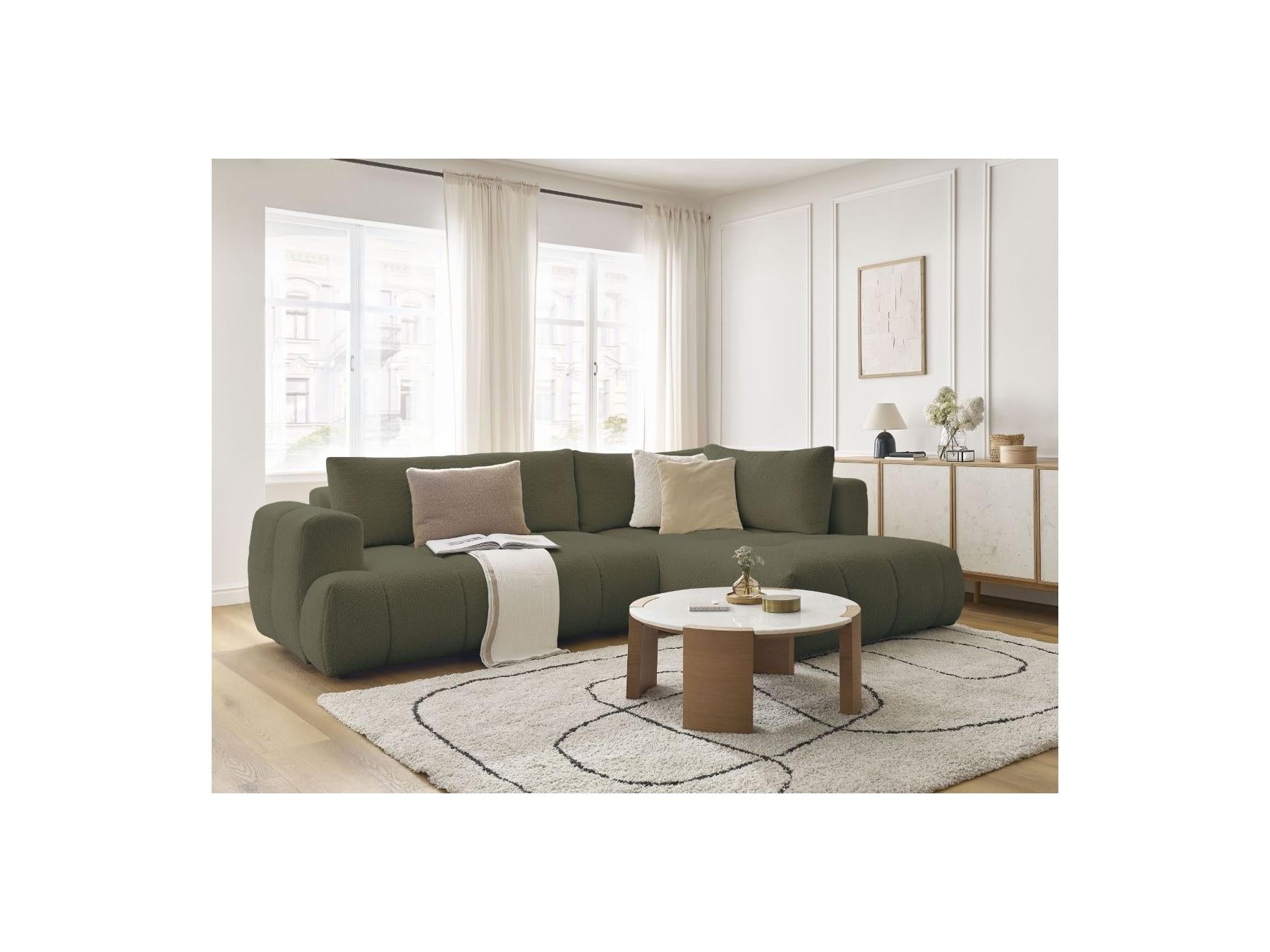 Fuji - Canapé D'Angle L Convertible - Tissu Bouclette - Angle Droit